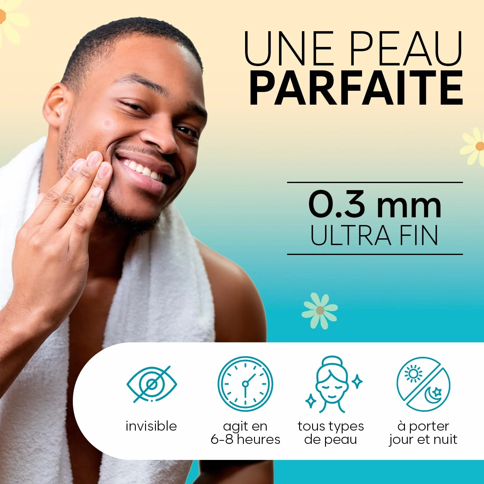 Grands Patch Bouton Acné Invisible Visage, Pimple Patch Hydrocolloïde, Traitement Acné (6 Tailles, 128 Pièces)