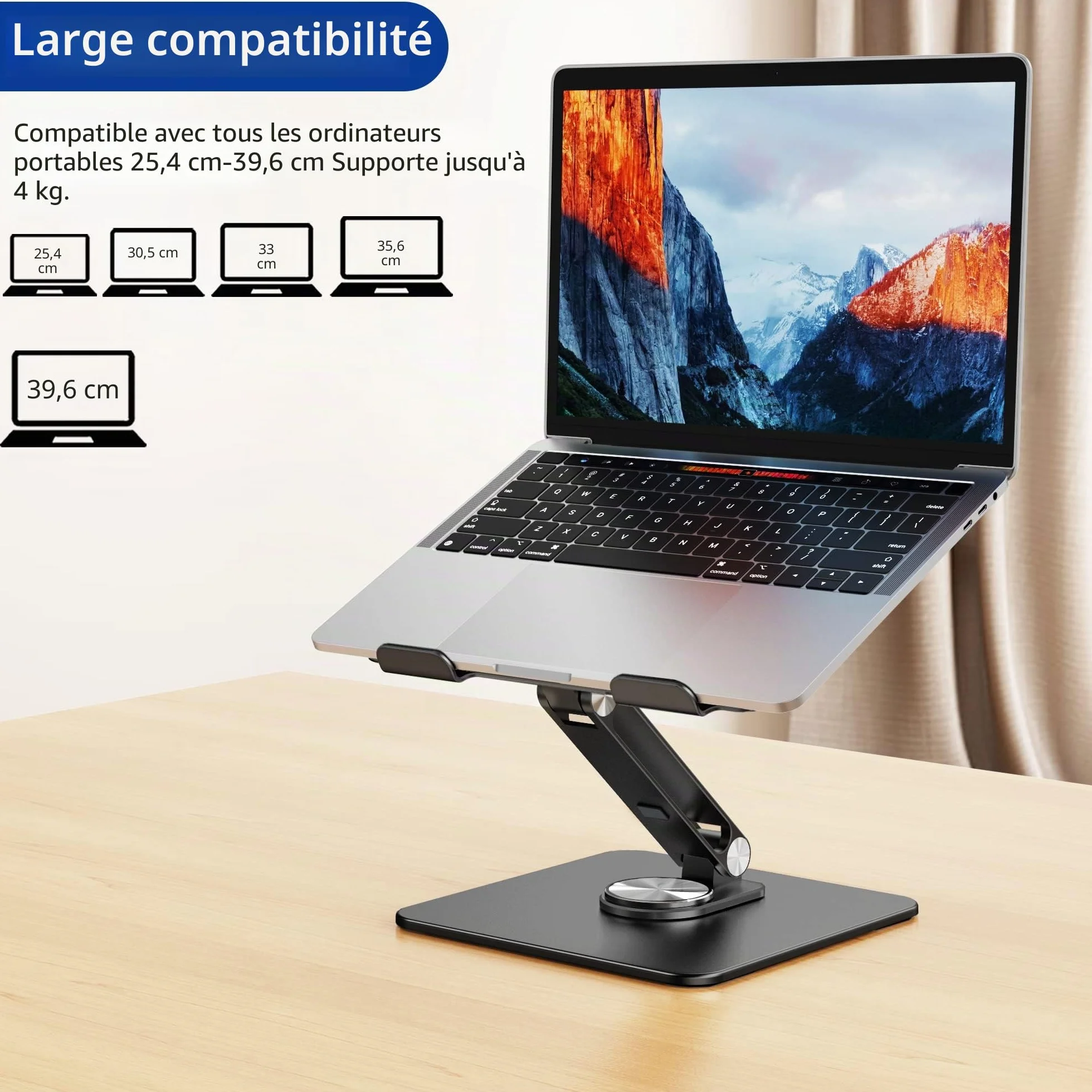 BESIGN LSX7 Support Ordinateur Portable Base Rotative 360° Ergonomique Compatible 10-15.6 Pouces Noir