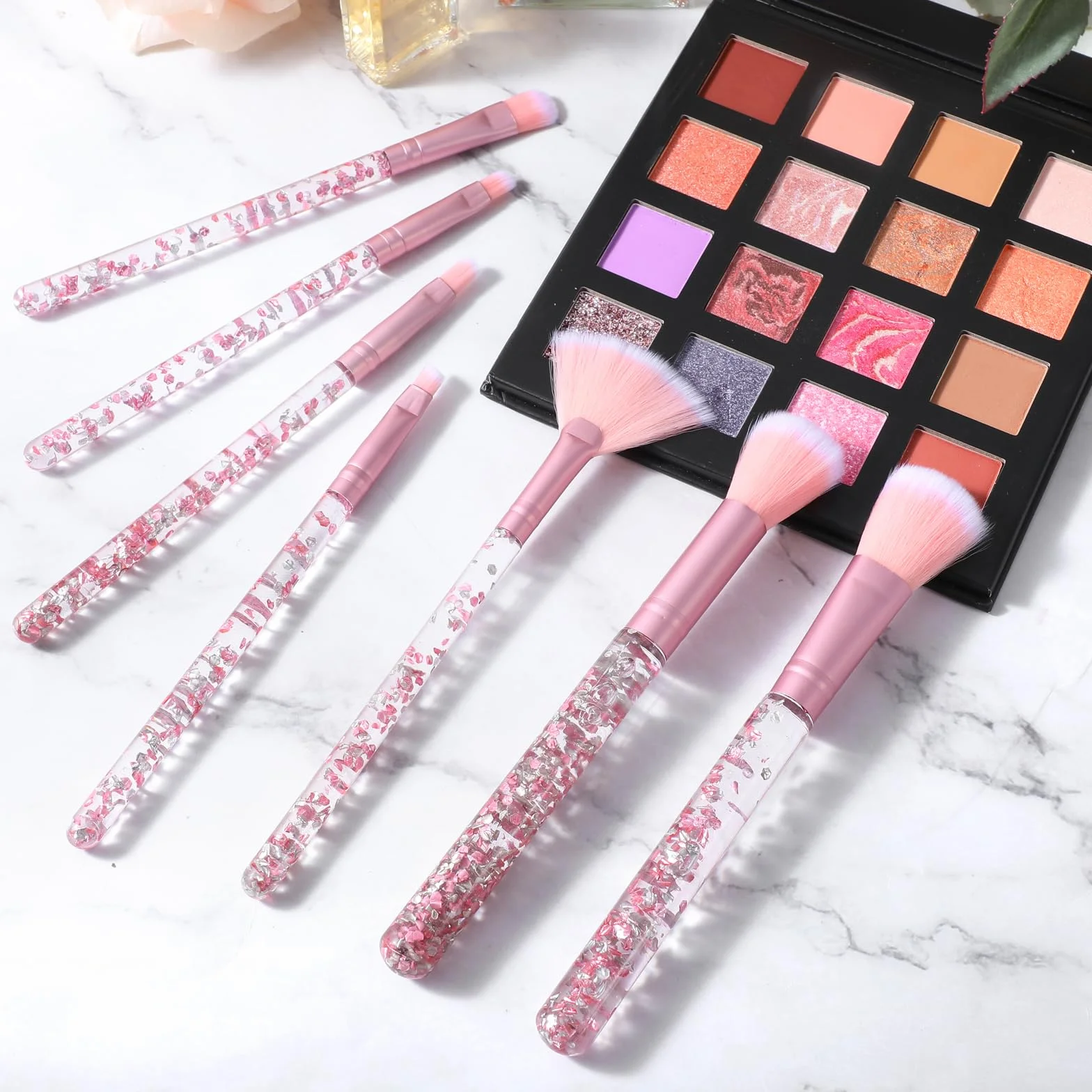 7 Pièces Crystal Pinceaux Maquillage Poudre Éventail Fond De Teint Blush Fard À Paupières