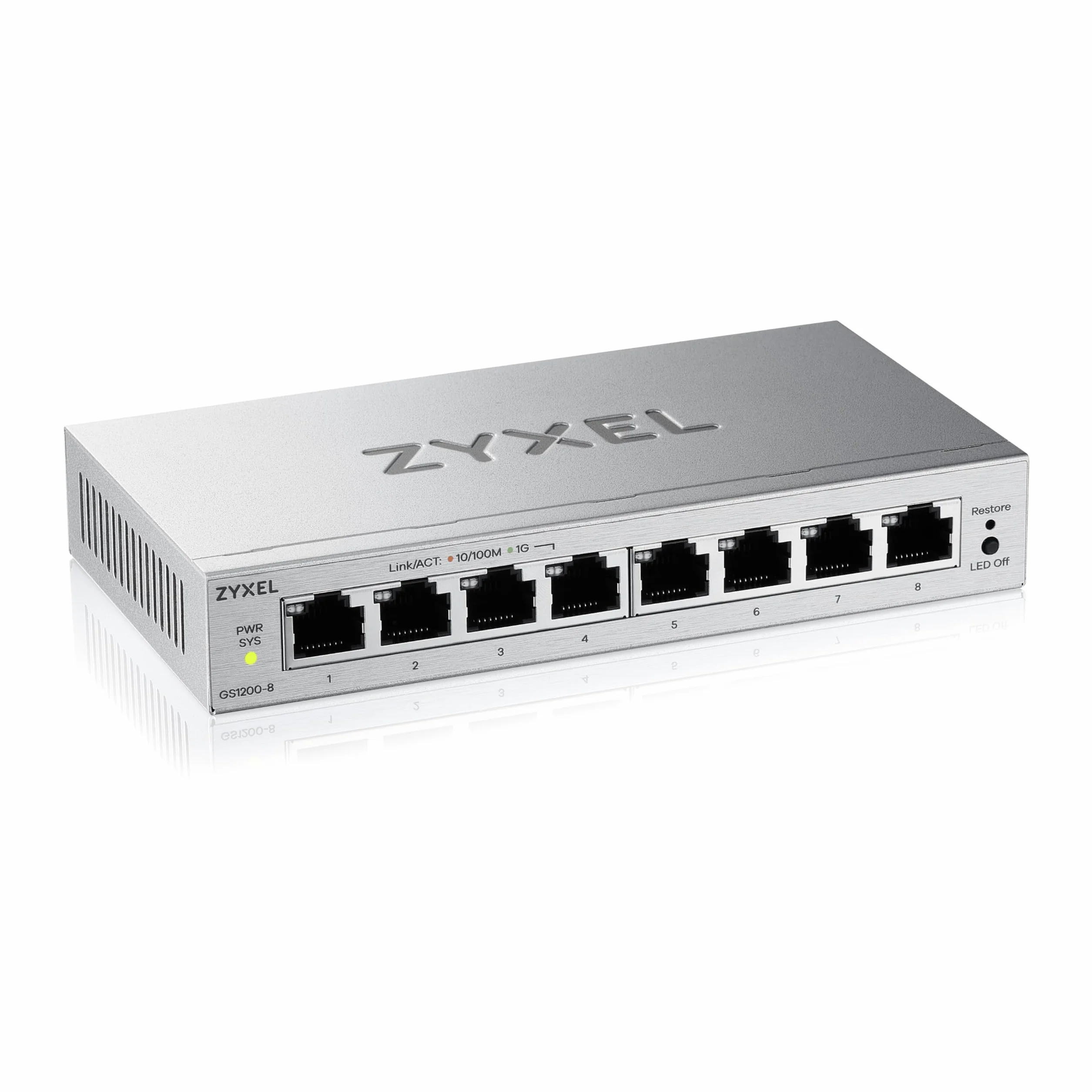 Zyxel Switch Ethernet 8 Ports Gigabit Manageable Web QoS Link Aggregation VLAN IGMP Snooping sans Ventilateur Desktop GS1200-8v3
