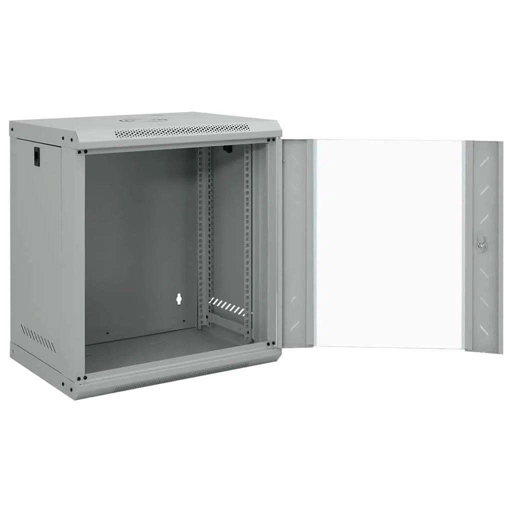 Armoire réseau industrielle avec poignées de verrouillage - Armoire réseau murale en acier avec rangement - Gris - 53 x 45 x 60 cm - Pour bureau et appartement - Avec verre de sécurité trempé