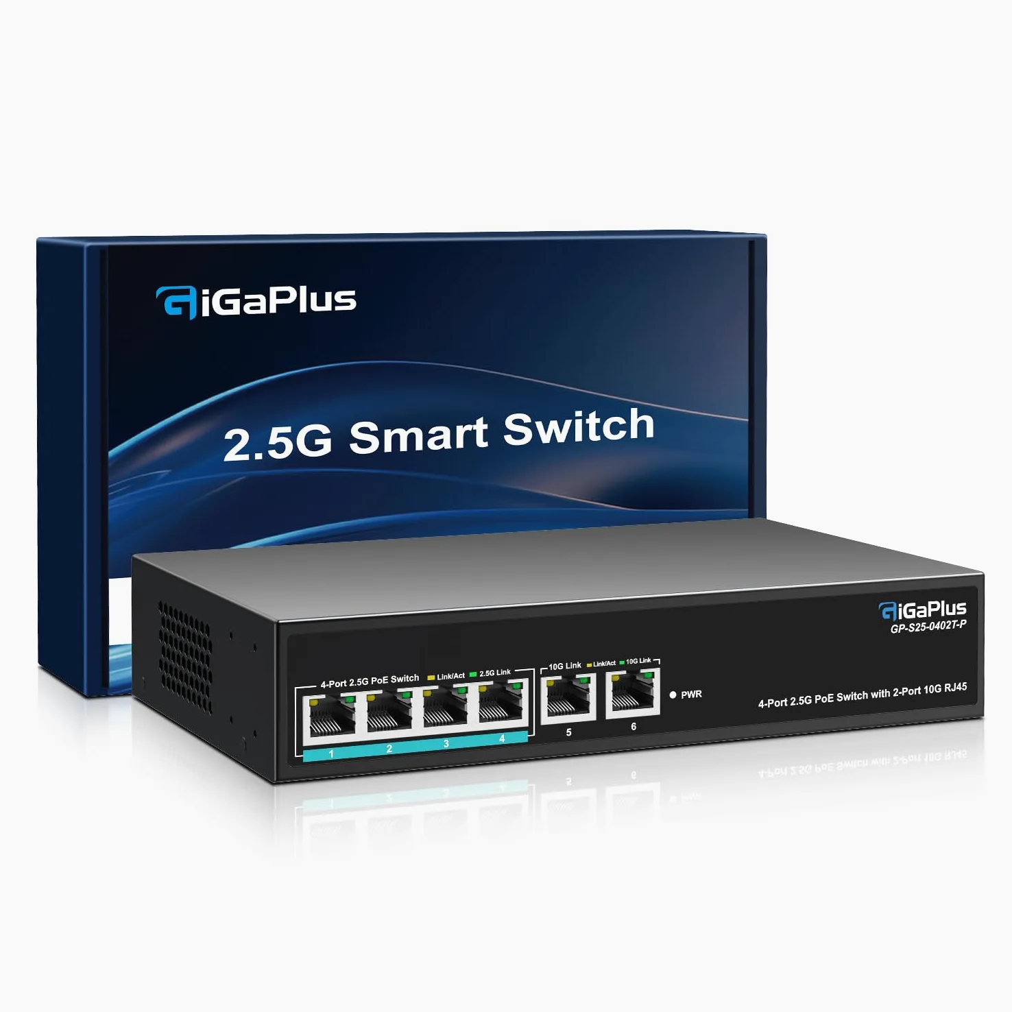 Switch Ethernet PoE Non administrable 6 Ports 10Gb avec 4 Ports PoE 2.5G Base-T et 2 Ports RJ45 10G. Capacité de Commutation de 60Gbit/s. Switch réseau GiGaPlus 10Gbit/s pour NAS/PC 2.5G/10Gbit/s