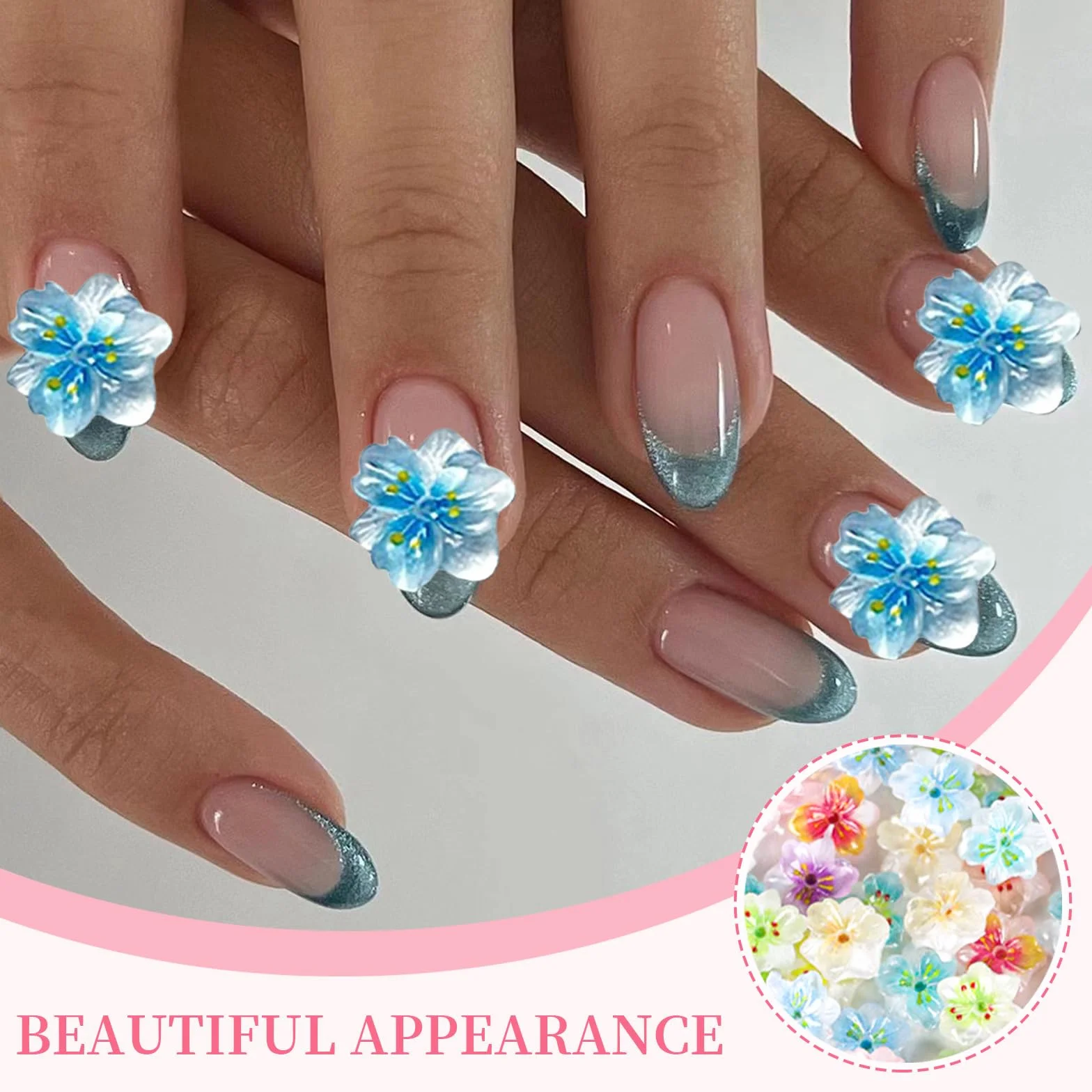 80 Pièces Fleur Charms Nail, Strass Scintillants, Accessoires Design d'Ongles, Fleurs Déco, Y2K