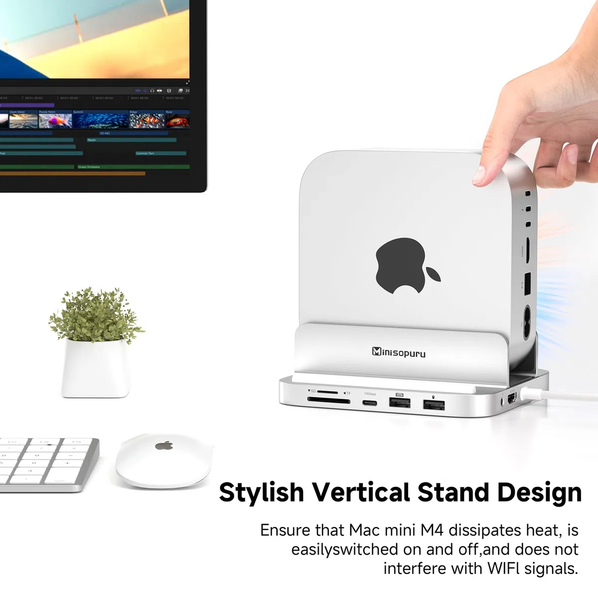 Minisopuru MINI218B Max Mac Mini M4 Dock Support 4K@60 HDMI,10Gbps USB C/A, TF/SD, 2X USB A 2.0, Mac Mini hub & Stand avec 8TB M.2 NVMe SSD (Non Inclus) pour M4 et M4 Pro