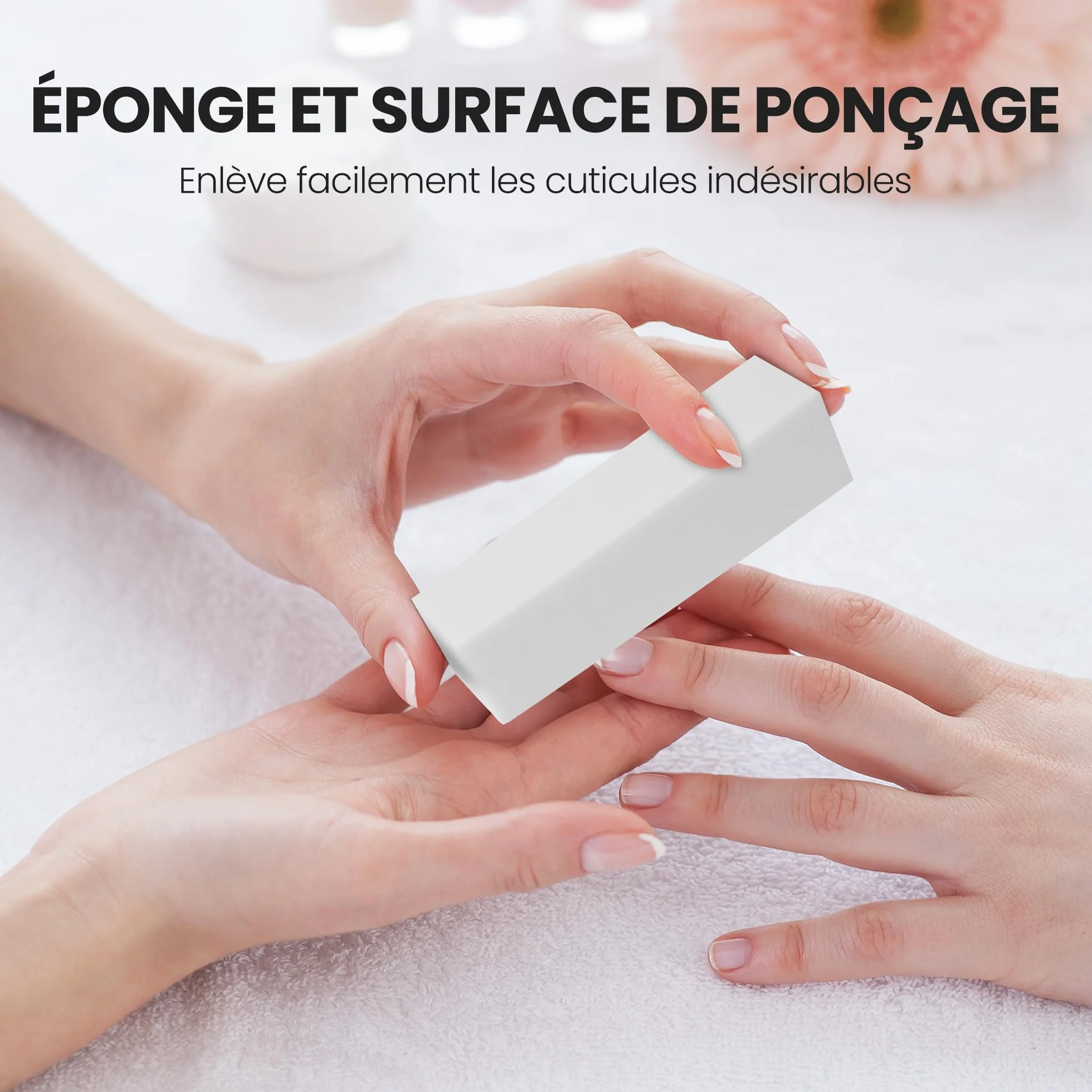 Bloc Polissoir Ongles 4 Faces Lavable pour Manucure - Blanc