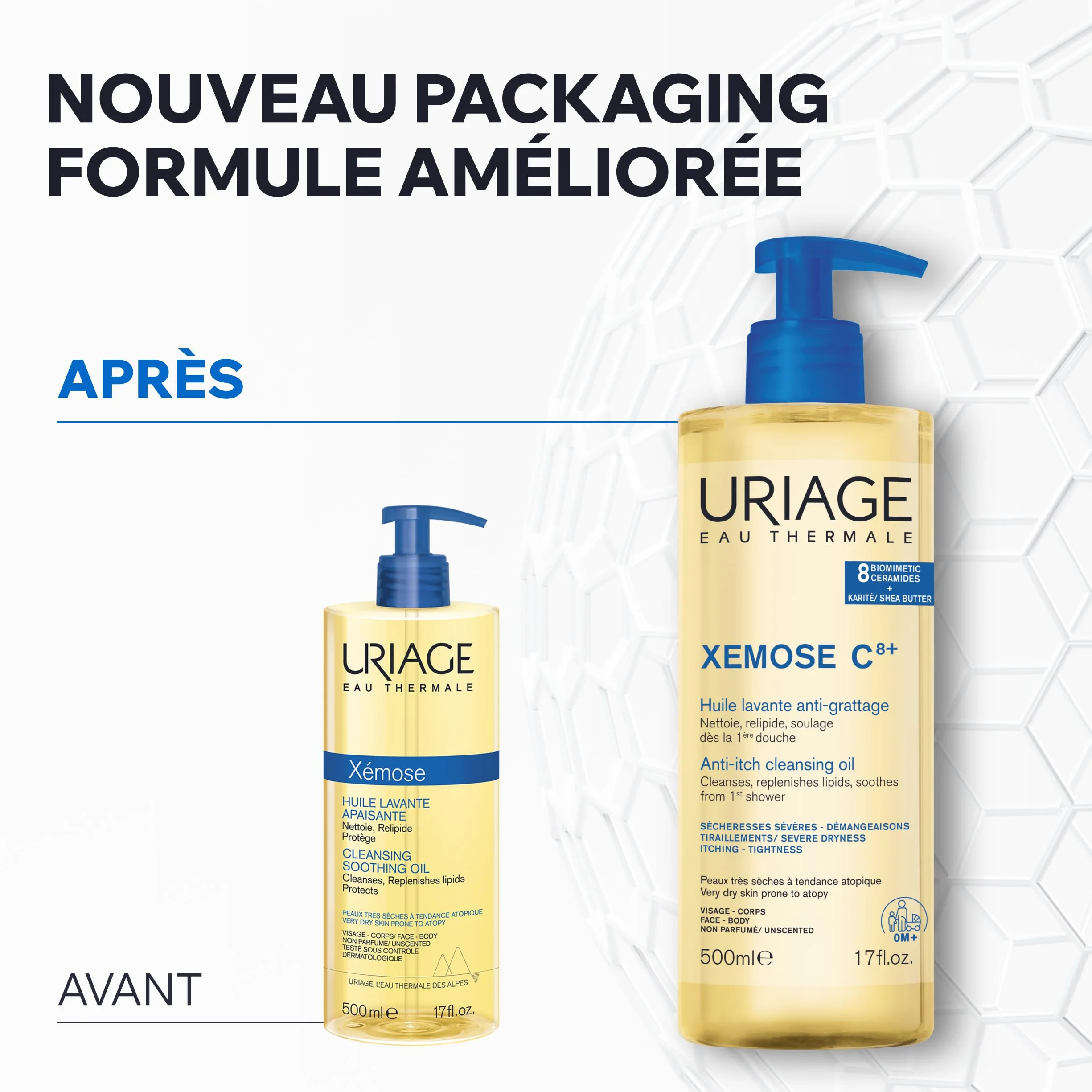 Uriage Xemose C8+ Huile Lavante 500ml Peau Sèche Atopique Visage Corps