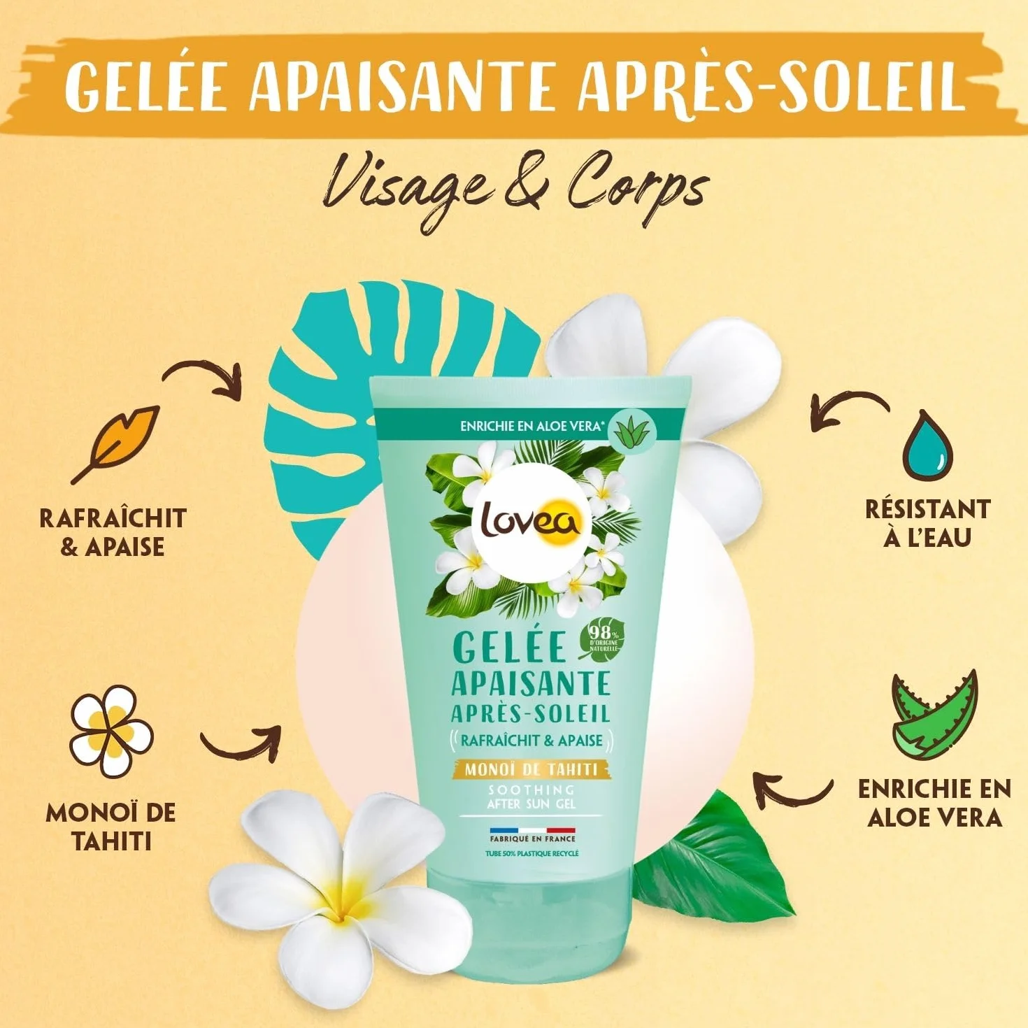 LOVEA Après-Soleil Gelée Rafraîchissante Monoï de Tahiti & Aloe Vera Visage & Corps 150ml