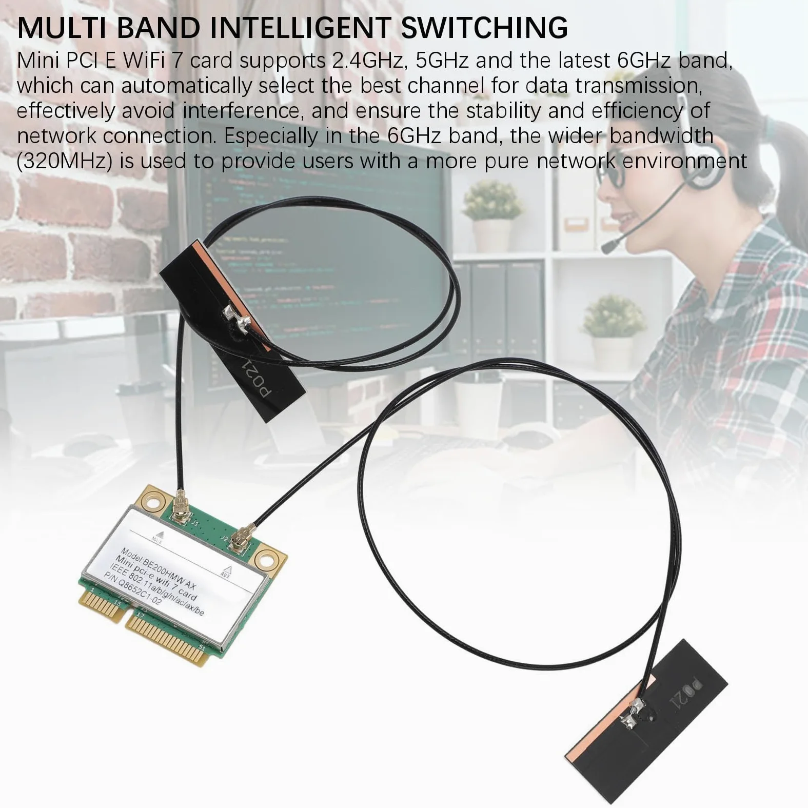 Carte réseau Mini PCI E WiFi 7, bande 8 774 Mbps avec module BT 5.4, pour Linux, pour Chrome OS (avec antenne)