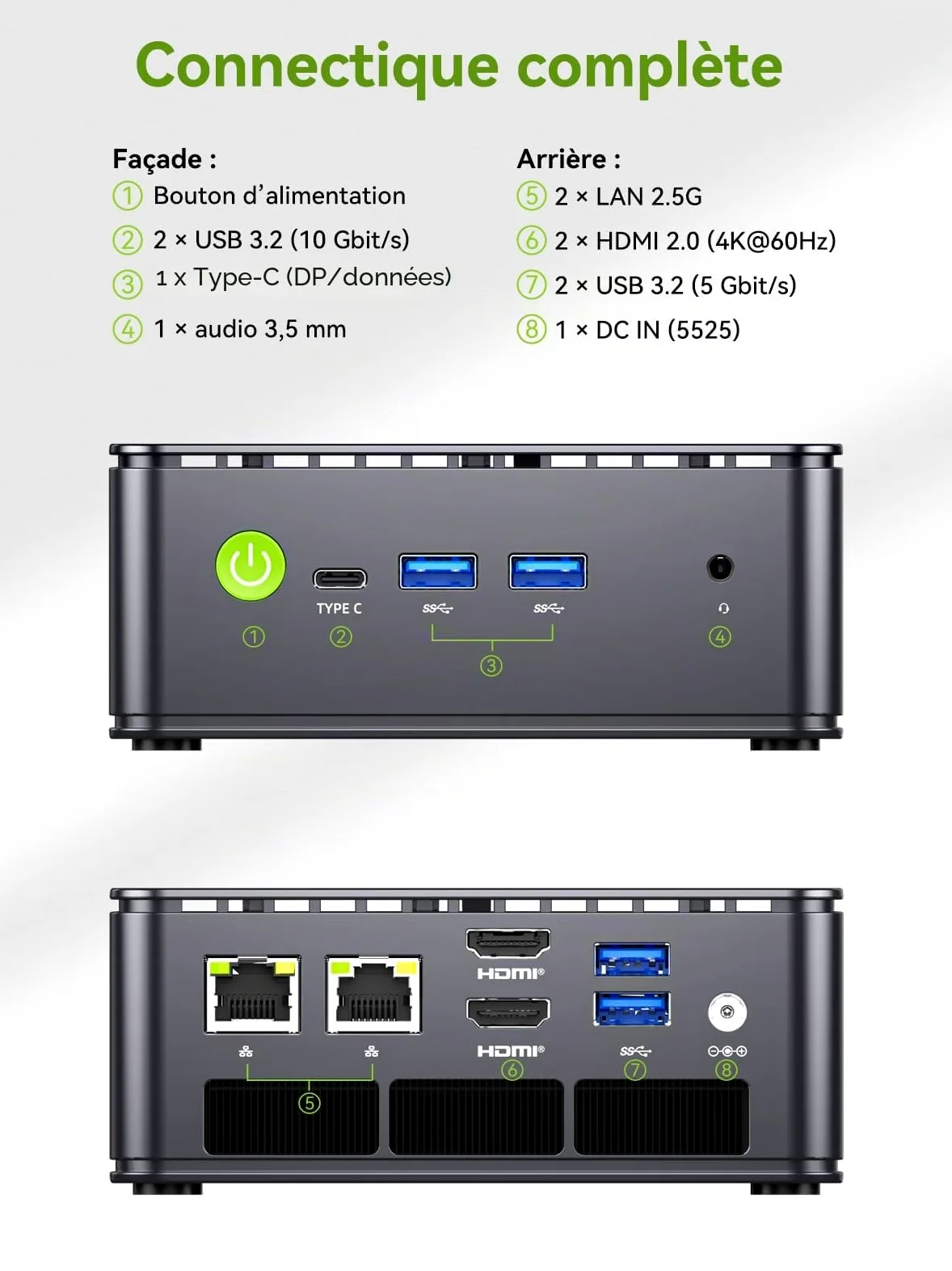 GMKtec G11 Mini PC avec AMD Ryzen Embedded R2514, 3 Ans d'assistant, 4C/8T Jusqu’à 3,7 GHz (Beats 4300U), 16Go DDR4 256Go SSD PCIe 3.0, Dual LAN 2,5G/WiFi6E/Triple écran 4K, pour Bureau/NAS/routeur