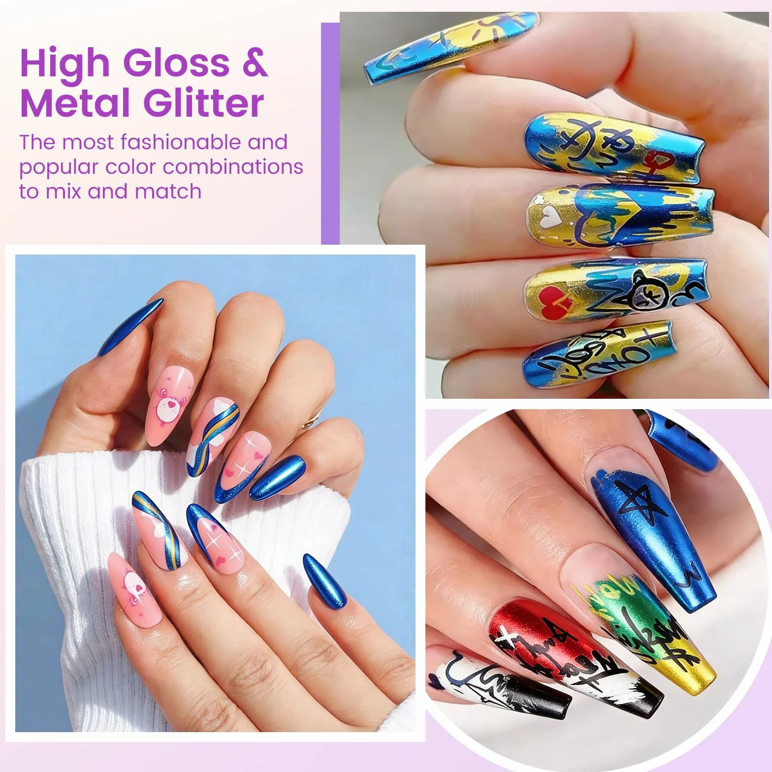 Stylos Nail Art 3D Double Pointe Métallique Vernis à Ongles Graffiti Pointe Fine Séchage Rapide 10 Couleurs