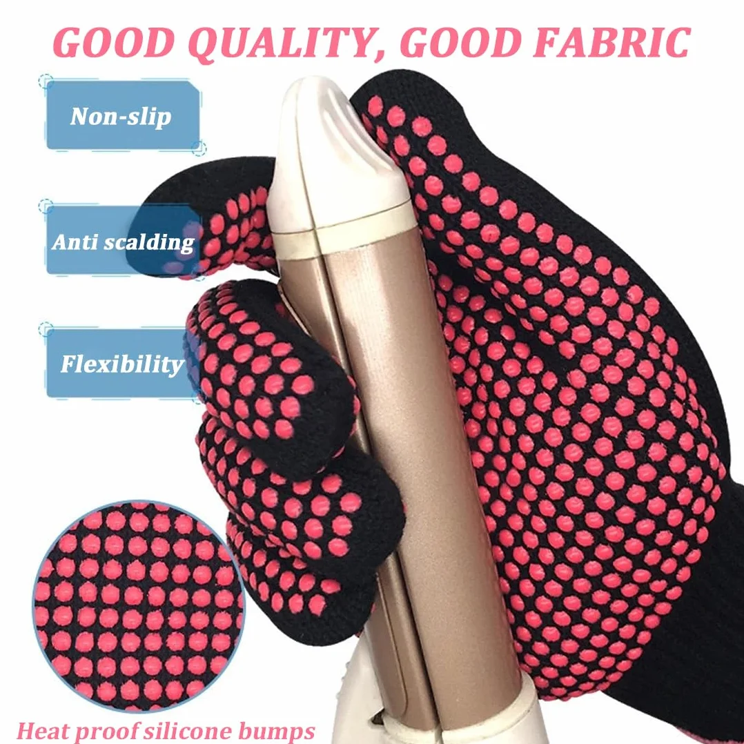 Gants professionnels résistants à la chaleur pour coiffer les cheveux, fer à friser, fer à lisser, 2 paires + 2 barrettes
