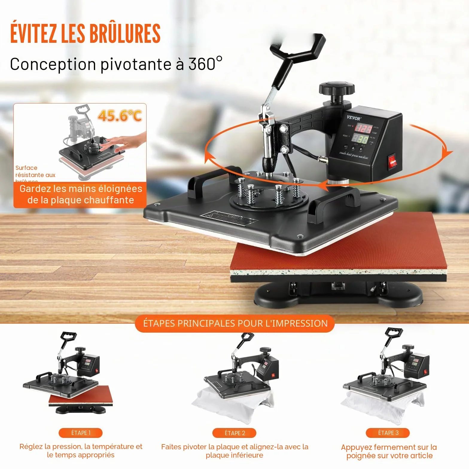 VEVOR Presse à Chaud Numérique 8 en 1, Machine de Sublimation Textile 29x38 cm pour T-shirts Mugs Casquettes Assiettes