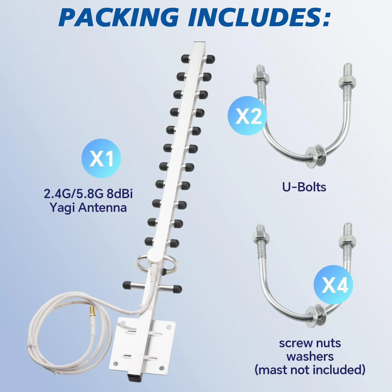 Antenne WiFi Yagi double bande 2,4 G/5,8 G 8 dBi directionnelle extérieure à gain élevé RP-SMA connecteur femelle 1,5 m Câble RG58 13 unités Yagi