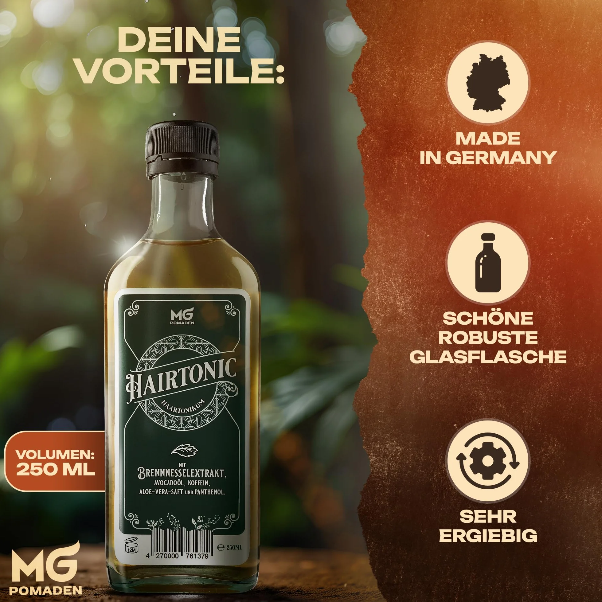 Hairtonic Lotion Capillaire à l’Ortie – Soin quotidien cuir chevelu & cheveux – Caféine, Aloe Vera, Panthénol – Sans rinçage