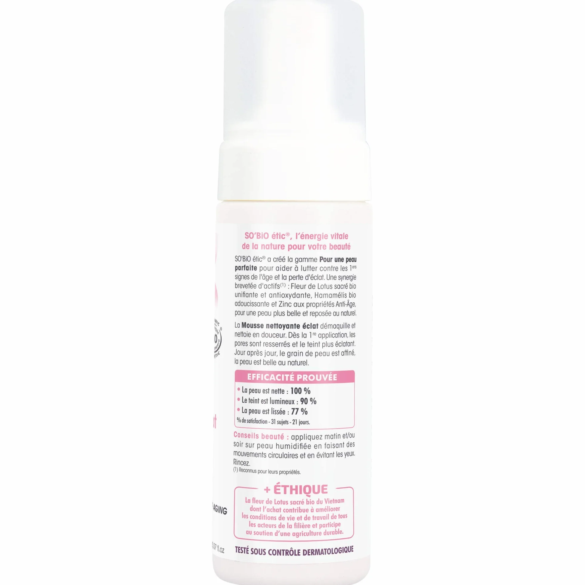 SO'BiO étic Mousse nettoyante clarifiante 150 ml Peau Parfaite 1ers signes de l'âge Cosmebio