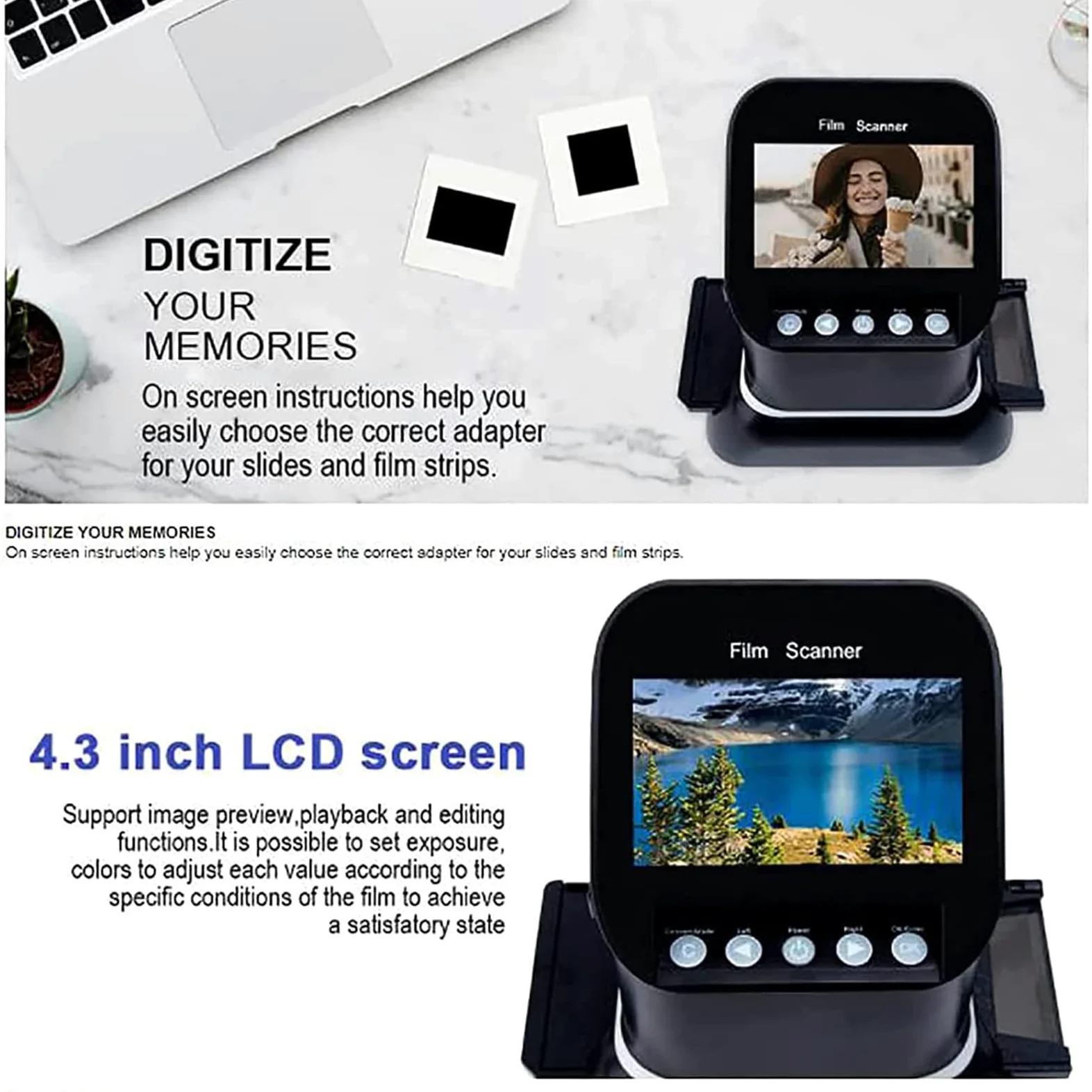 Scanner de diapositives de film, convertisseur numérique haute résolution pour négatifs et diapositives vers JPEG, prend en charge la prévisualisation et l'édition