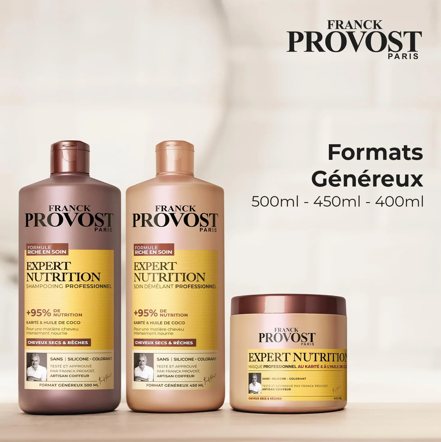 FRANCK PROVOST Expert Nutrition Soin Démêlant Professionnel Formule Riche En Soin Karité Huile De Coco Sans Silicone Sans Colorant Cheveux Secs Rêches 450 ml