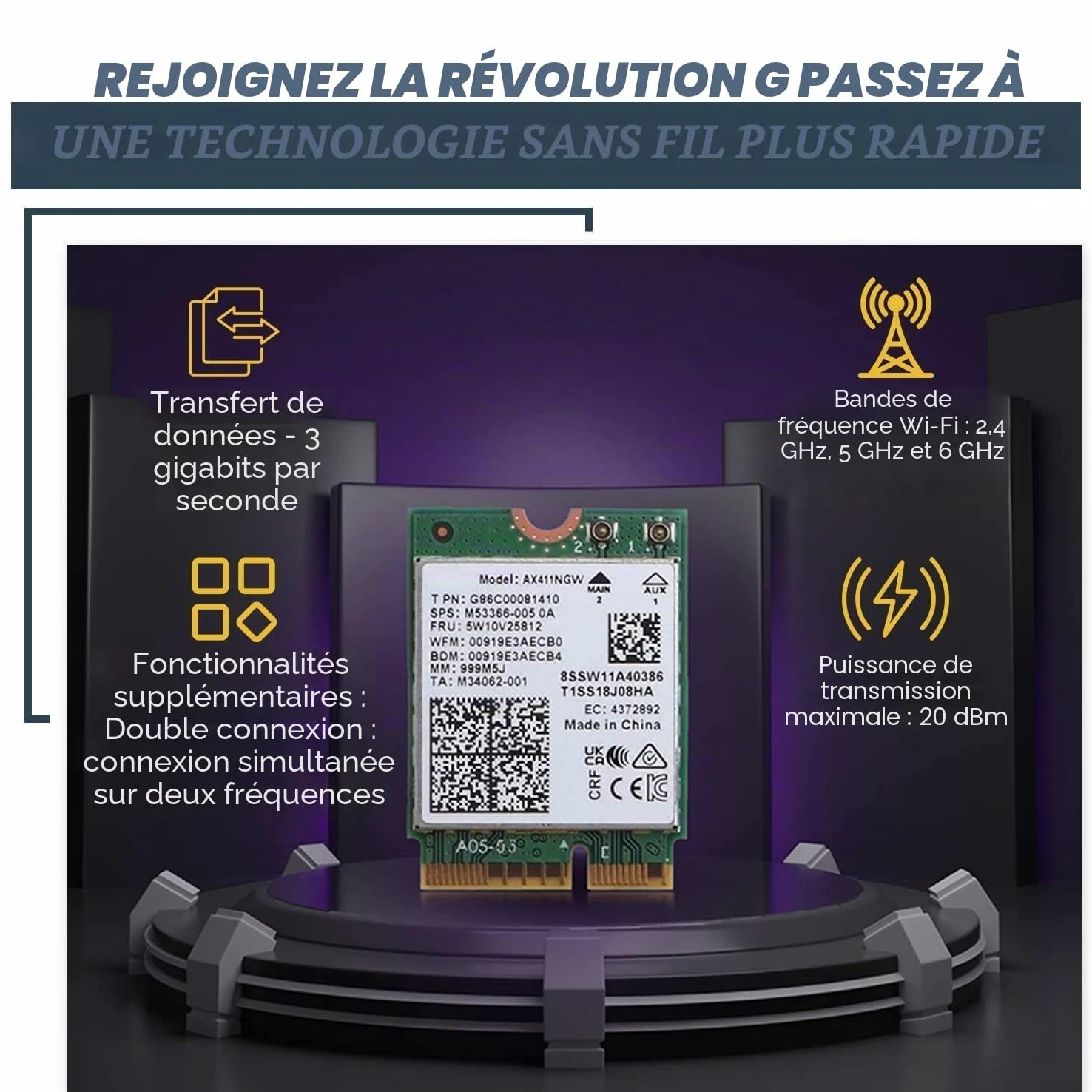 AX411 WiFi 6E Card | Tri-Band Wi-FI | Up to 3.0 Gbps | CNVio2 M.2 WiFi Card for PC | Supports Bluetooth 5.3 | Requires Intel 12th+ Gen CPU Windows 10/11, Linux | AX411NGW (AX411)