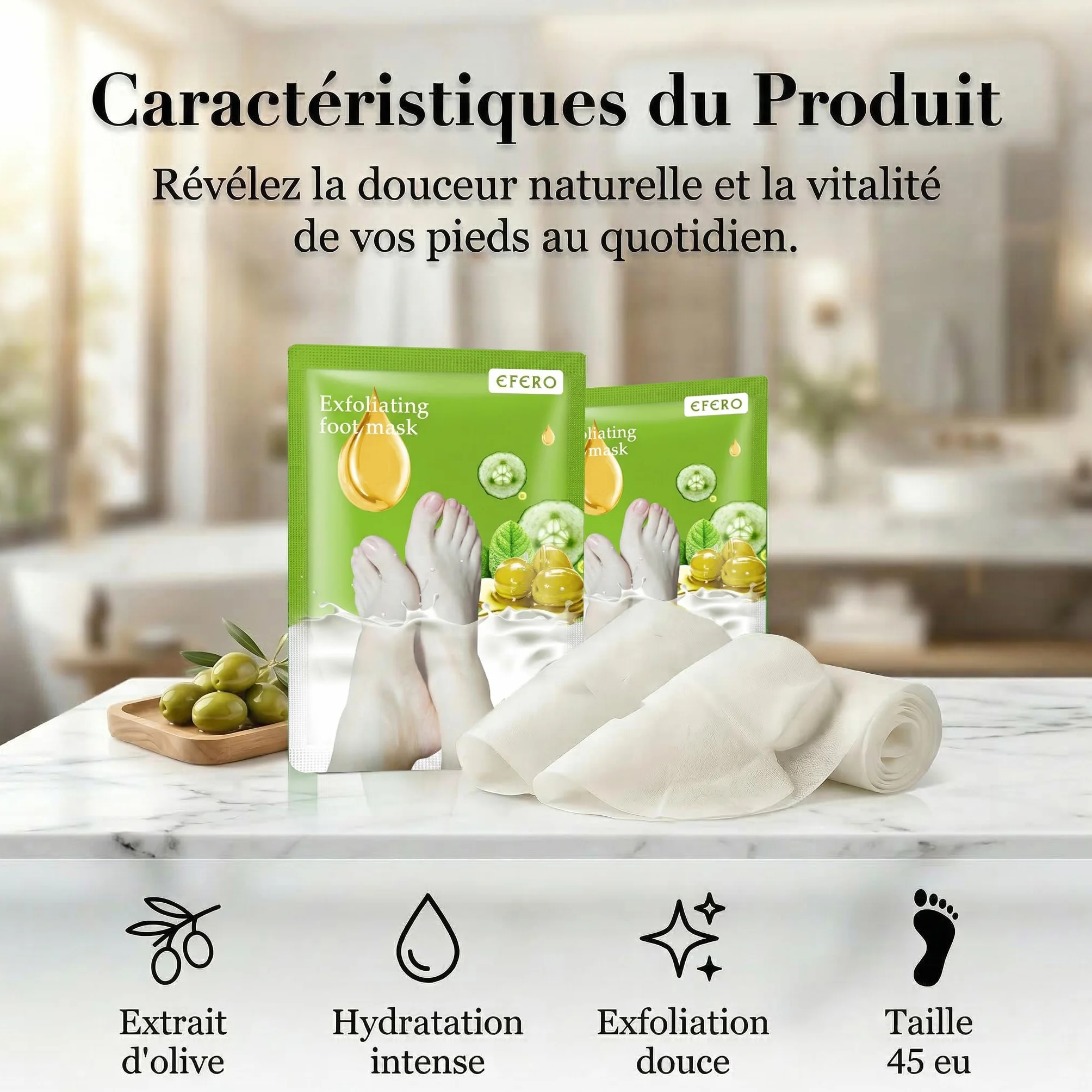 Masque Pieds Peeling Exfoliant Soin Hydratant 2 Paires Confort