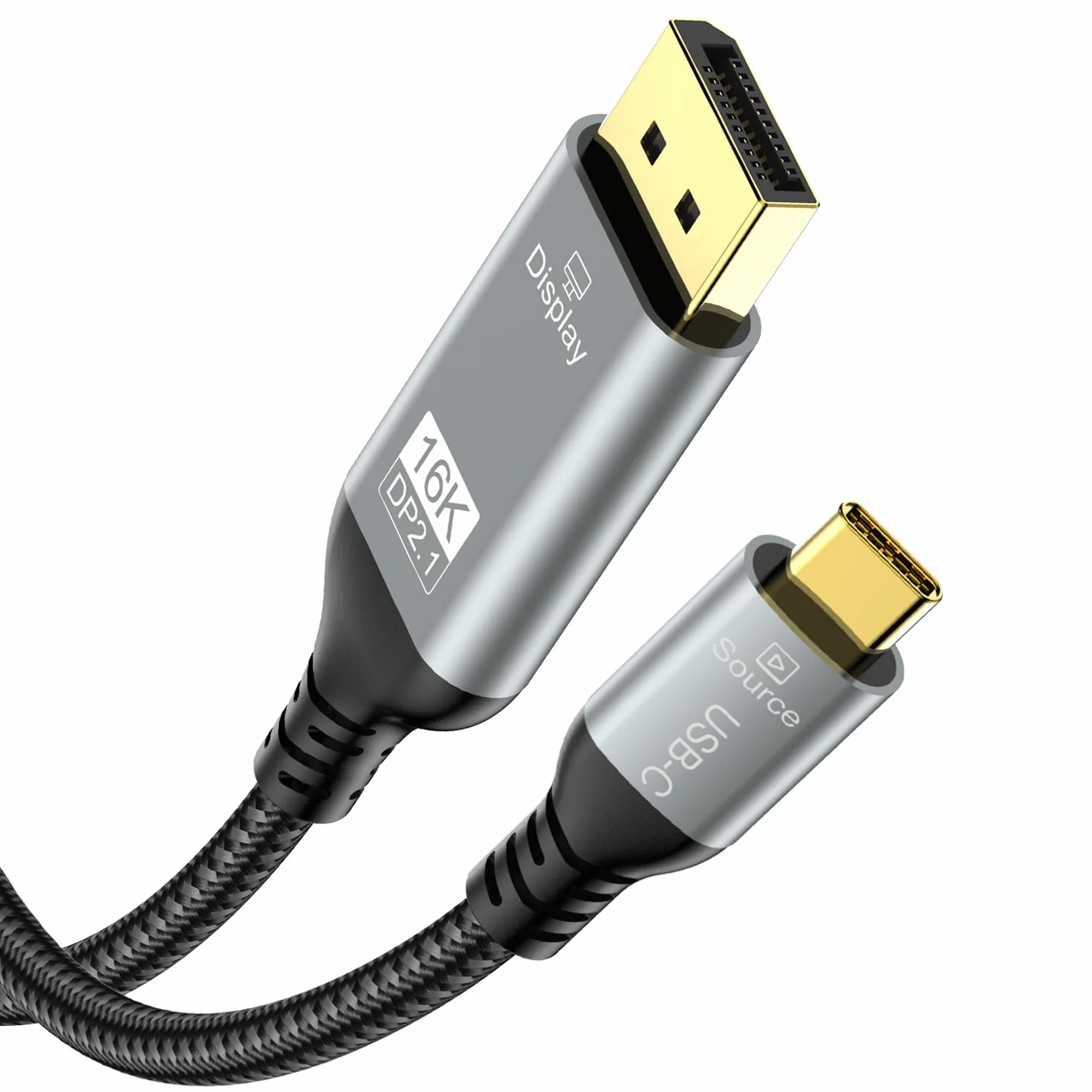 Câble USB C vers DisplayPort 2.1 16K 30Hz 8K 60Hz 4K 240Hz 40Gbps Thunderbolt 4/3 Compatible Macbook Pro Air iPhone 16 15 Pro Max 2M