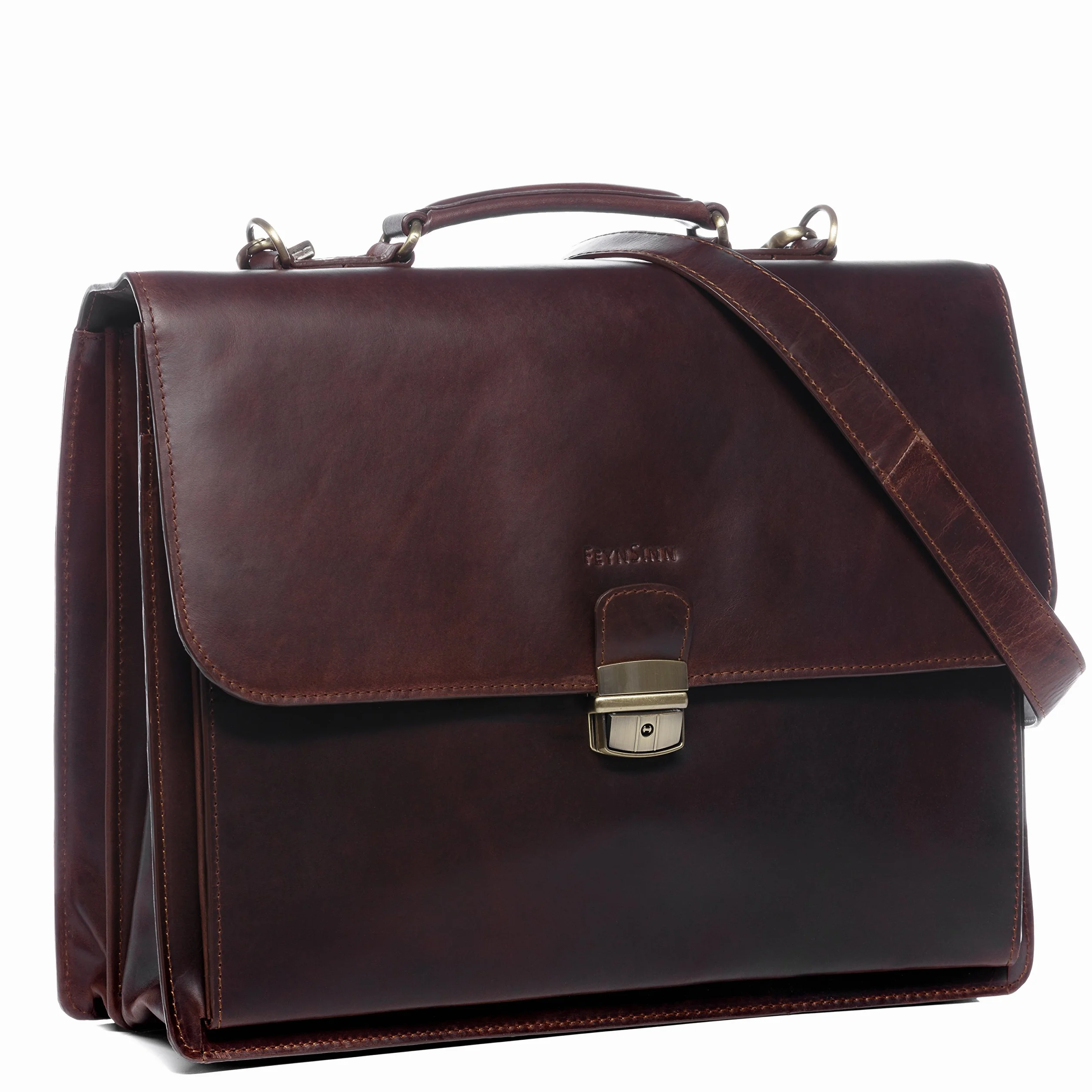 Serviette Ordinateur Cuir véritable 15.4 Pouces Emilio Cartable Porte-Document attaché-Case XL Grand pour Hommes Sac bandoulière Travail Marron