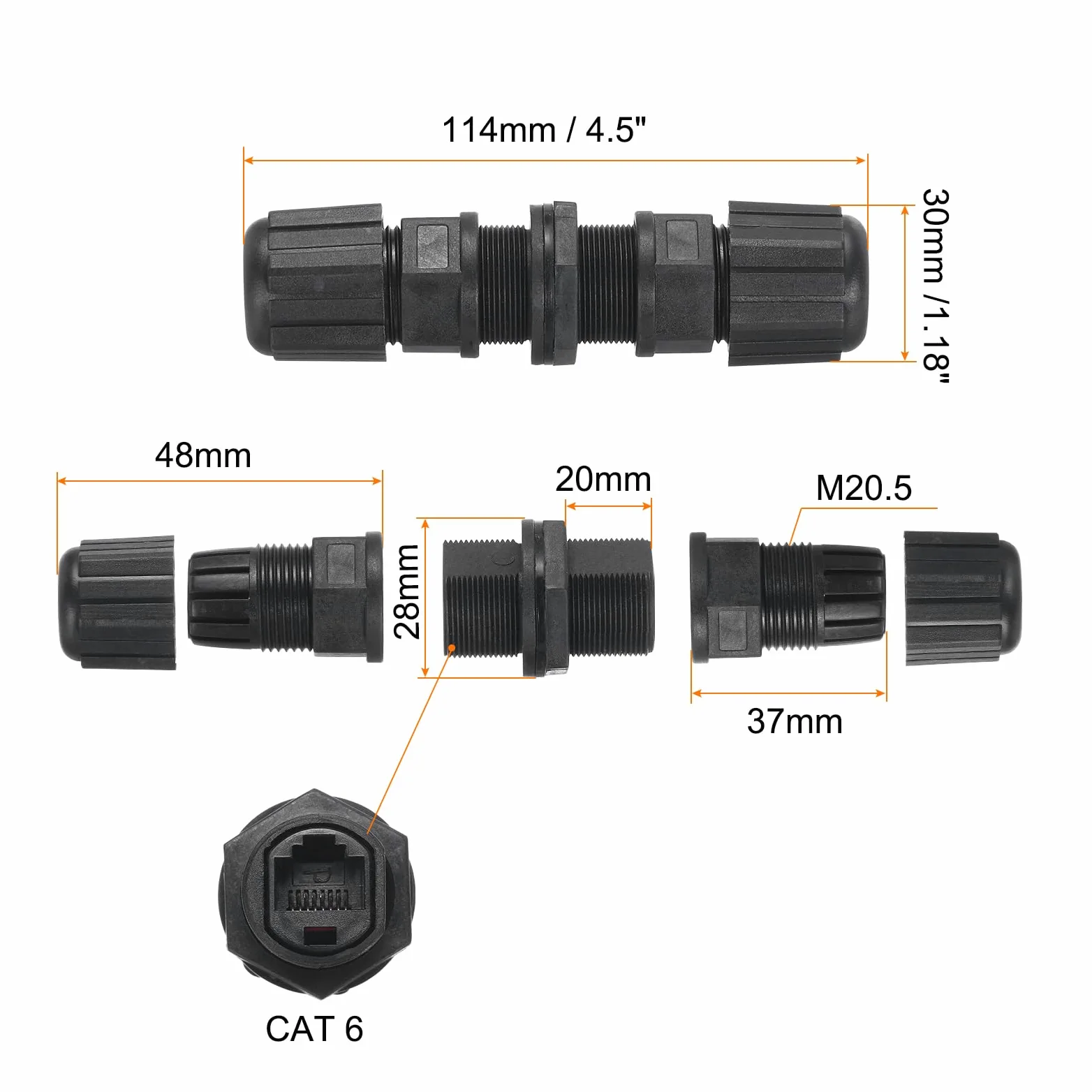 QUARKZMAN Coupleur RJ45 Etanche, Double Tête Femelle À Femelle Blindé IP67 Pour Câble Ethernet LAN Extérieur Pour Cat5e/Cat5, Lot De 10