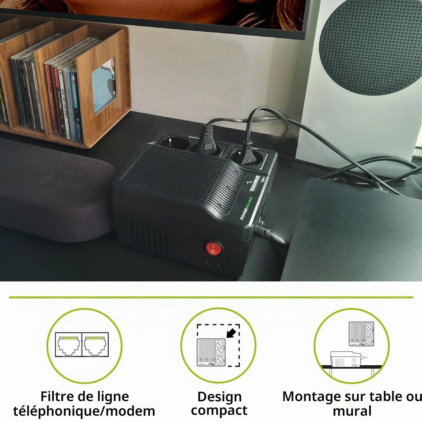 Tecnoware Stabilisateur de Tension 1000VA pour modem routeur PC
