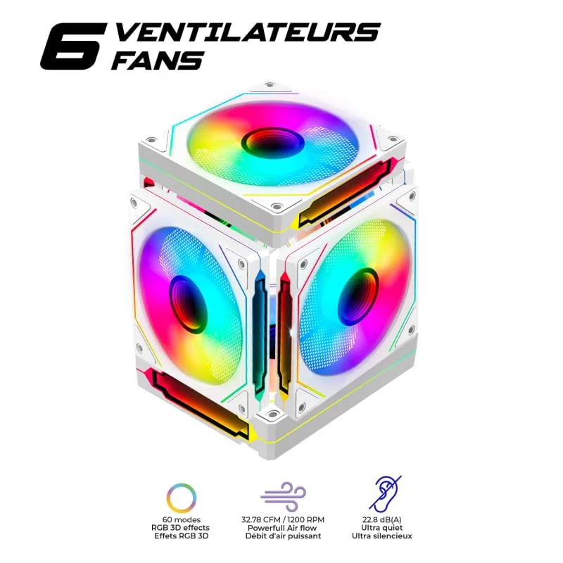 Spirit Of Gamer - Spark Artic, Boitier PC Gamer Aquarium RGB, Compatible ATX/mATX/mITX, 6 Ventilateurs 120 mm ARGB Inclus, Moyen Tour Gaming Vide avec Face Lateral et Avant en Verre Trempé 4MM