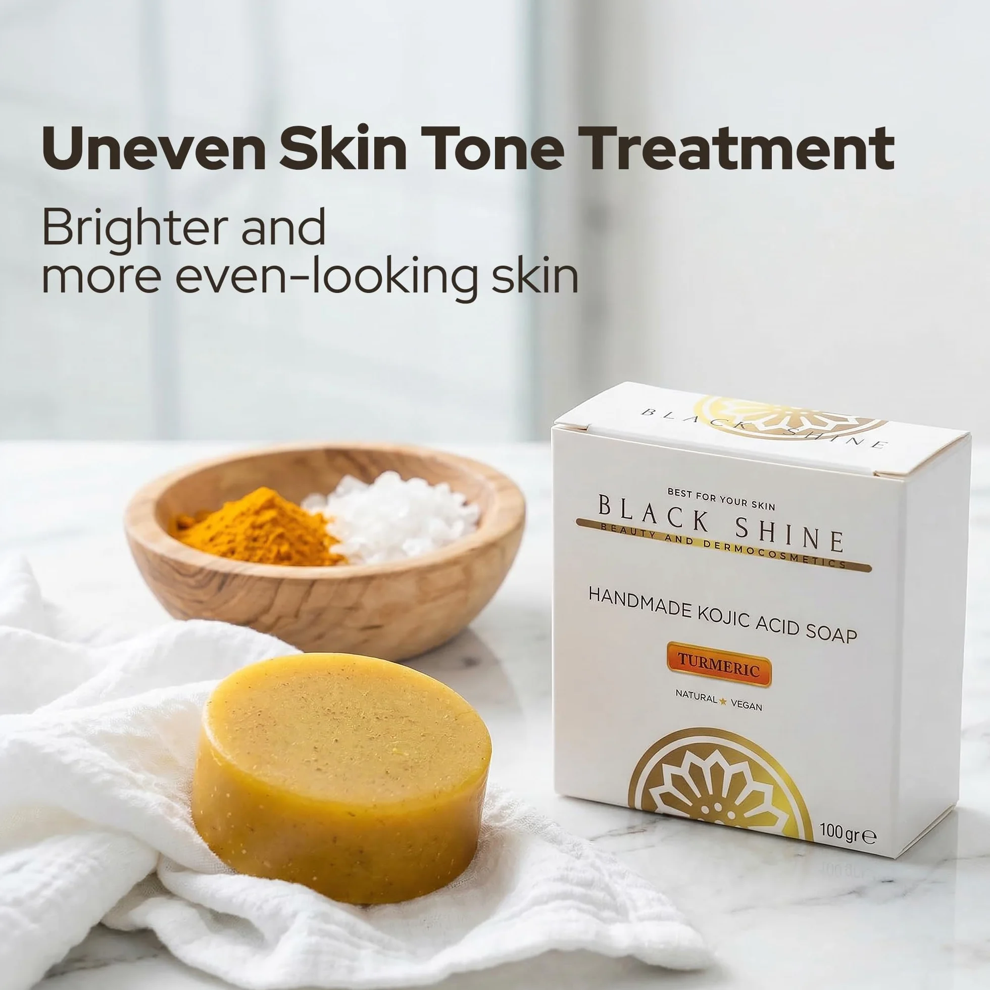 Savon Solide au Curcuma & Acide Kojique Lot de 2 x 100 g Nettoyant Visage Éclaircissant Peau Anti Acne