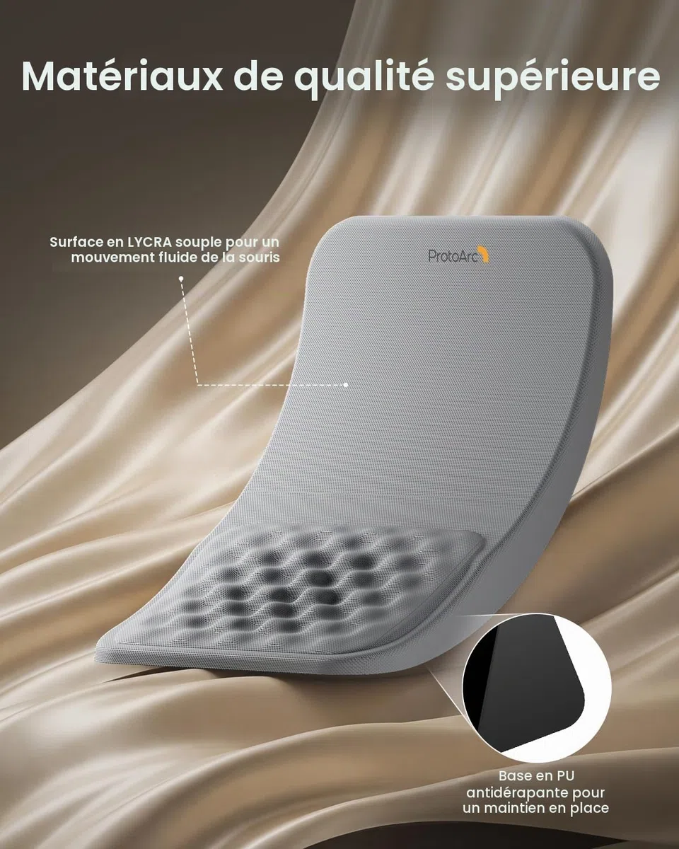 ProtoArc Tapis de Souris Ergonomique Repose-Poignet avec Fonction Massage, Base PU Antidérapante, Mousse Mémoire Forme Lycra, MP50 Gris - pour Ordi/Portable/Bureau