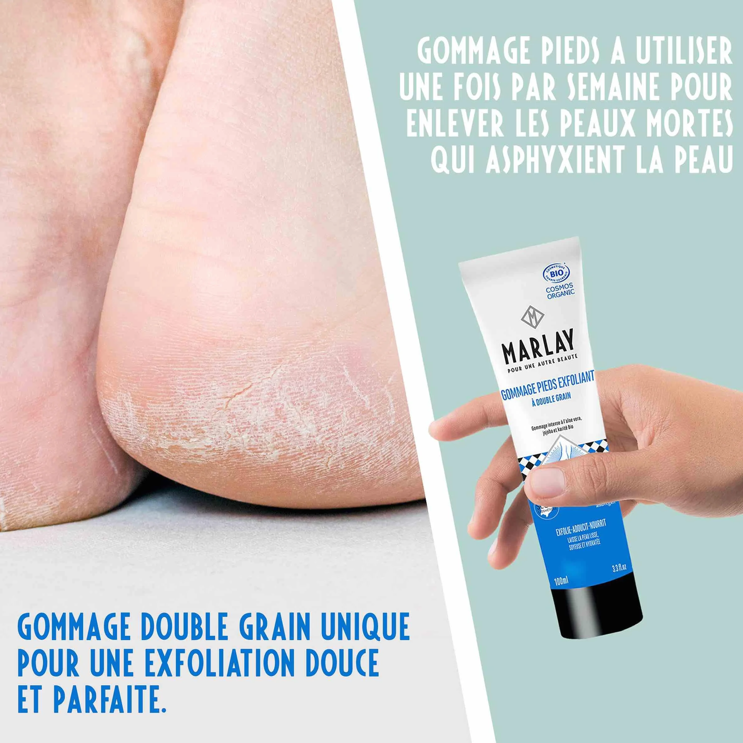 Marlay Cosmetics Gommage Pieds Exfoliant 100 ml Peeling Pied Crème Exfoliante Bio Aloé Vera Beurre Karité Huile Jojoba