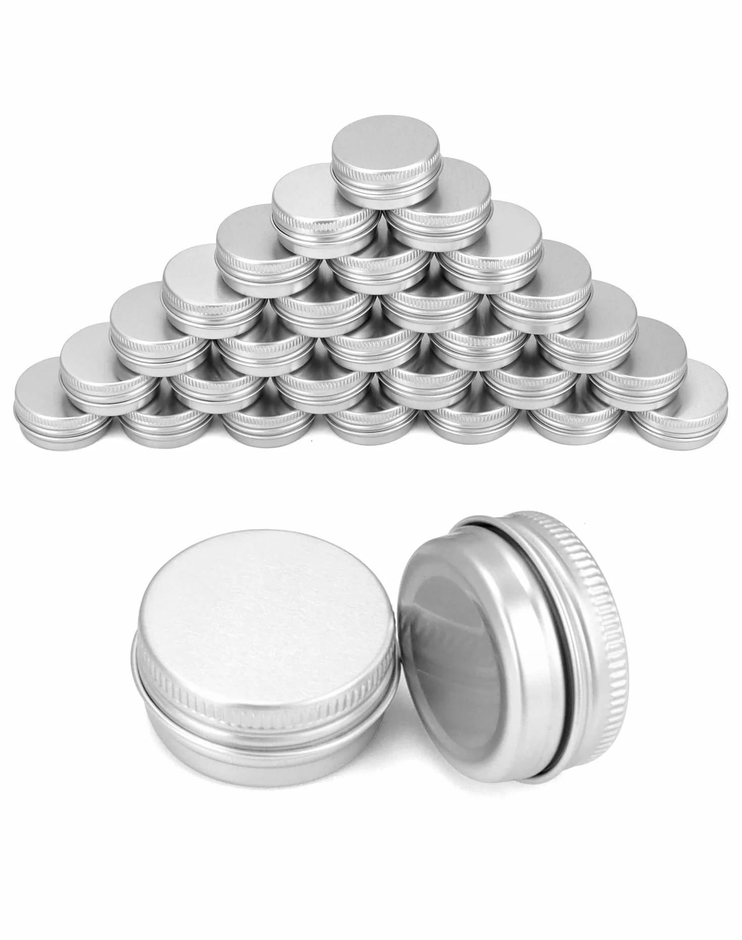 QWORK 30 Pièces Pots Rond en Aluminium avec Couvercle 15ml pour Maquillage Crème Baume à Lèvres