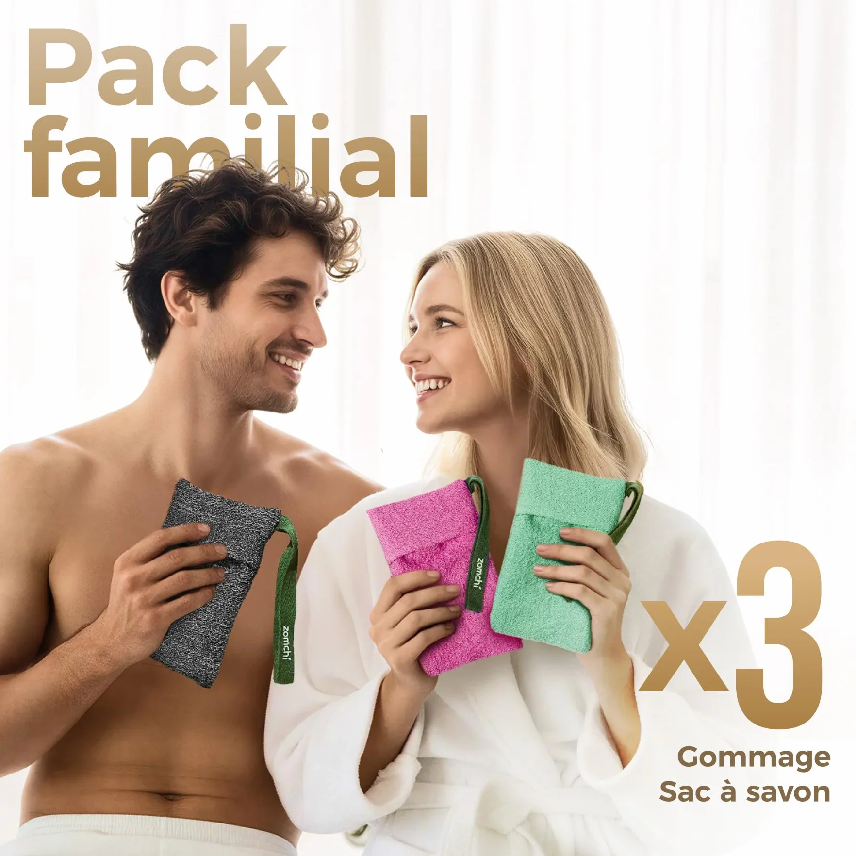 ZOMCHI Lot de 3 Sacs à Savon Exfoliants, éponge Exfoliante pour Corps, Porte-Savons pour Savons Solides