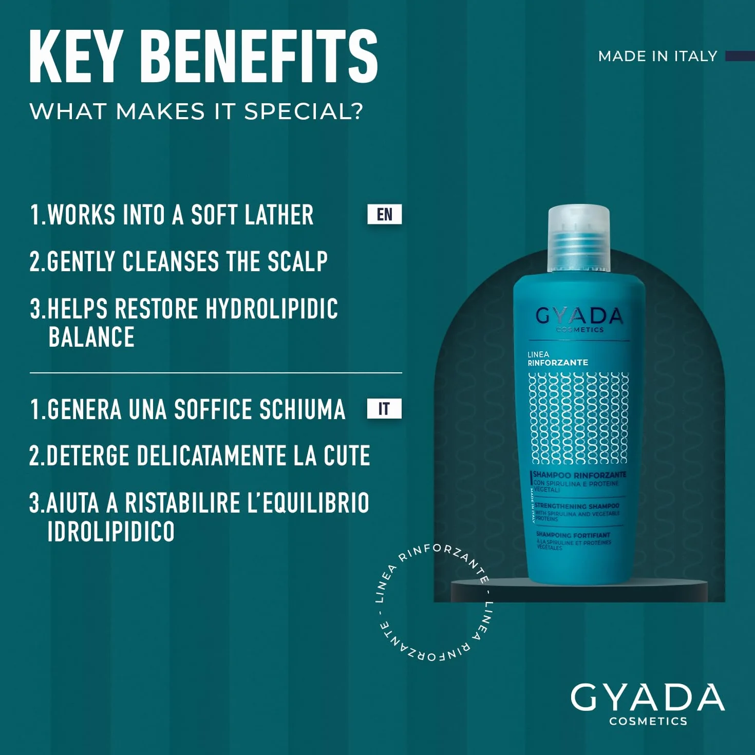GYADA COSMETICS Shampooing fortifiant à la spiruline cheveux cassants clairsemés 250 ml