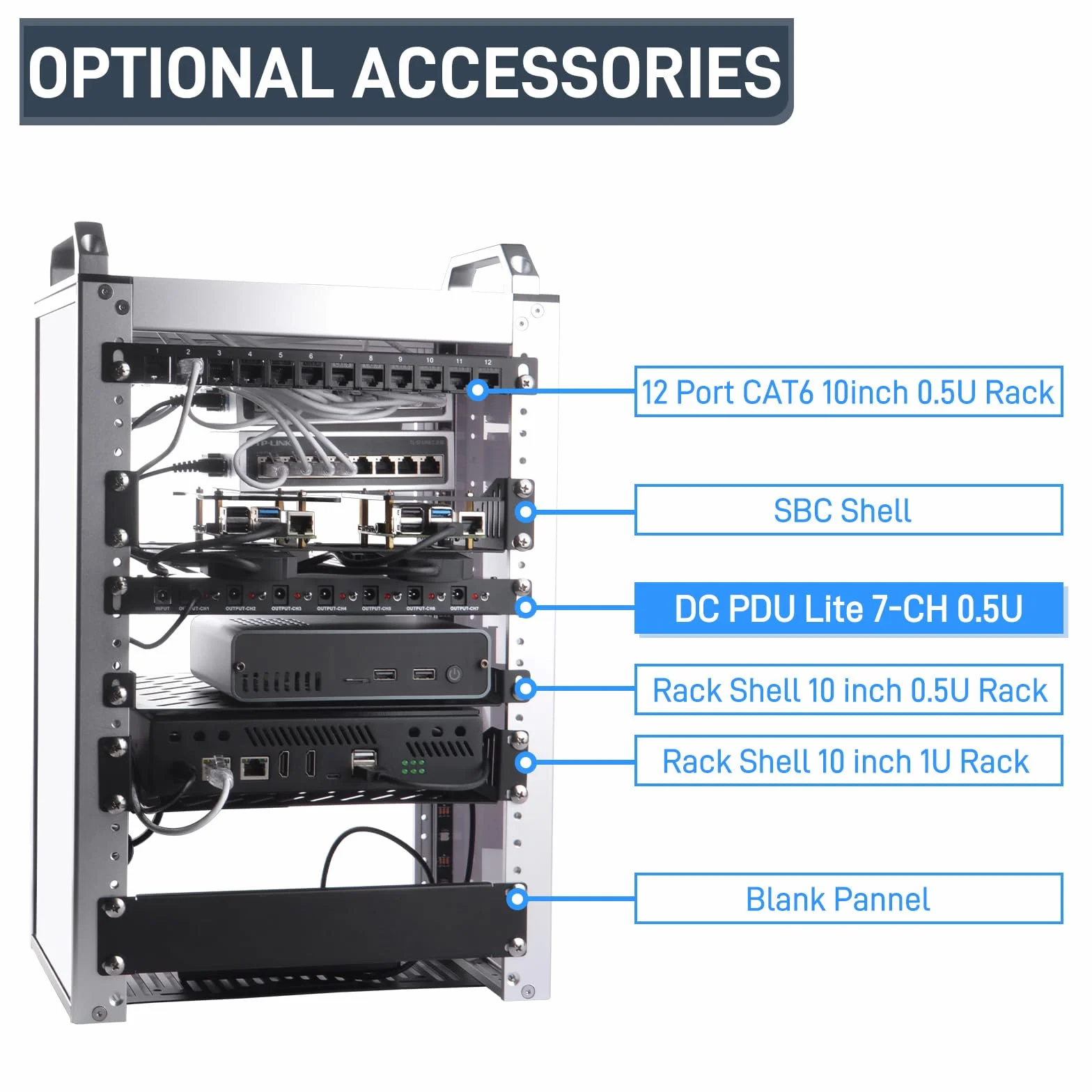 GeeekPi RackMate Accessories DC PDU Lite 7-CH 0.5U