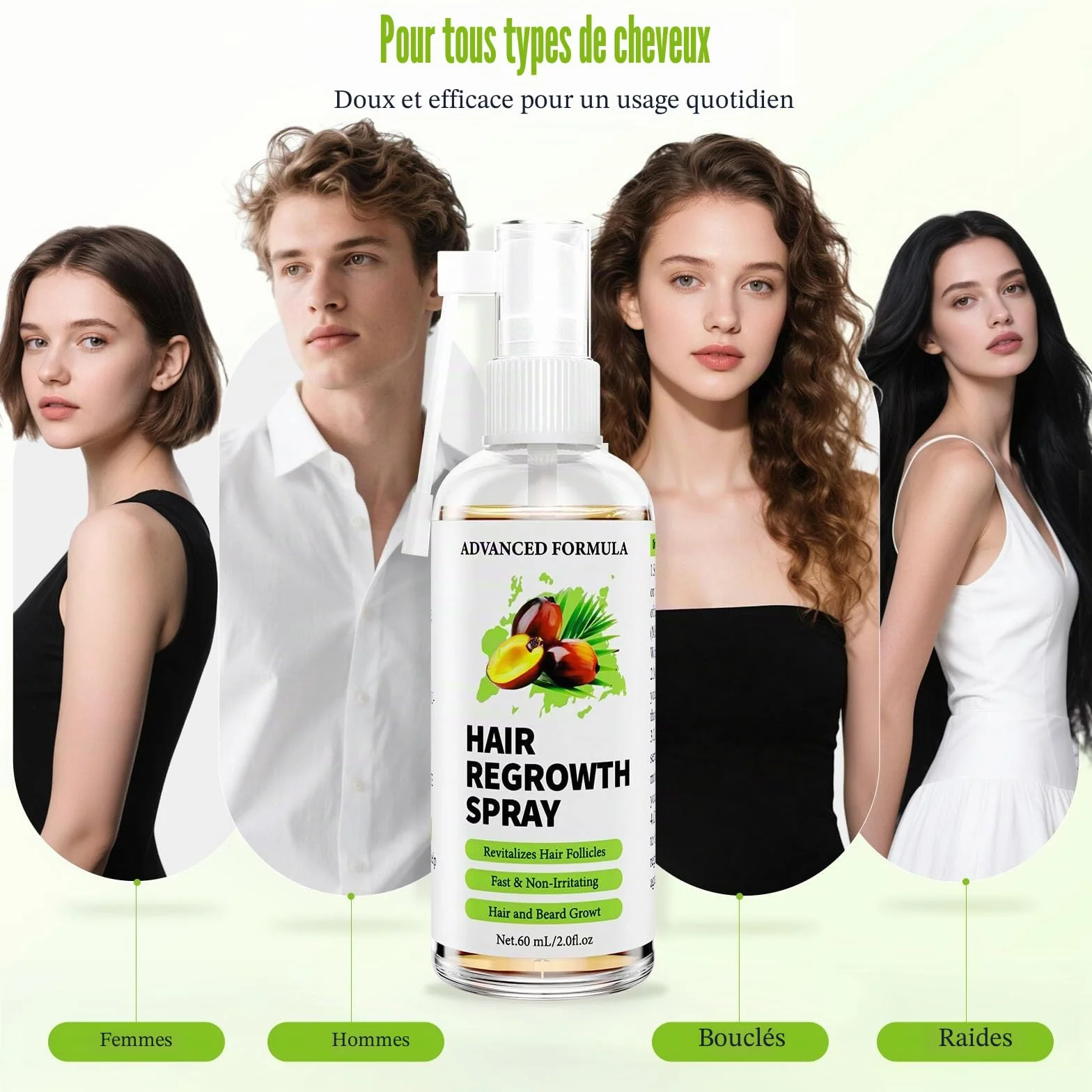 Huile De Ricin/Romarin/Batana 3 En 1 Pousse Cheveux Rapide, Booster Croissance Cheveux, Renforce Racines, 60 ml