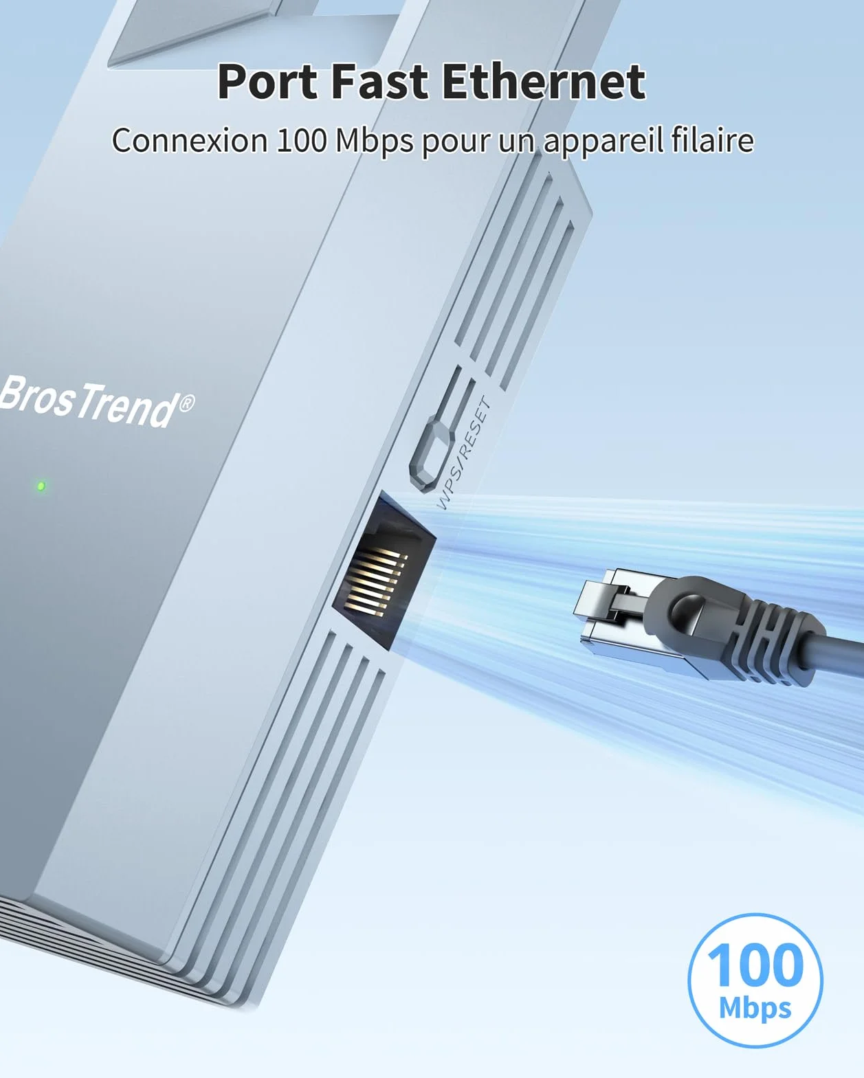 BrosTrend N300 Adaptateur WiFi Ethernet 2.4GHz 300Mbps LAN Port Pont Wi-Fi RJ45