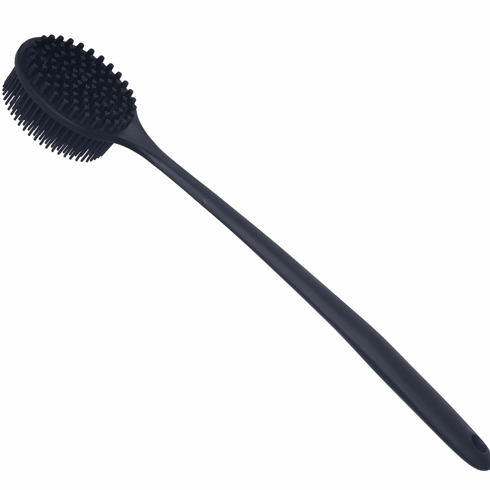 Brosse à dos pour douche en silicone souple avec long manche, sans BPA, hypoallergénique noir