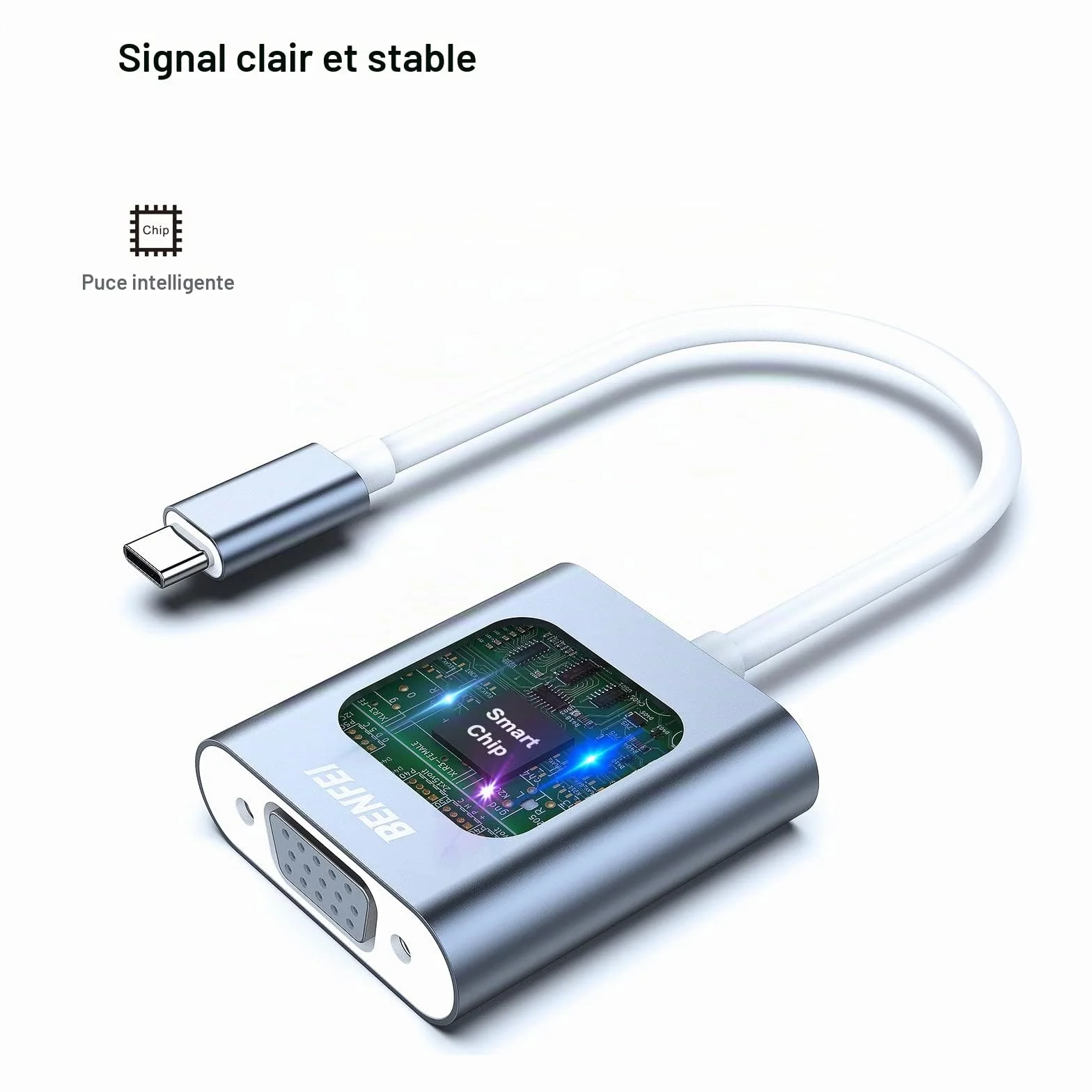BENFEI Adaptateur USB C vers VGA Thunderbolt 3/4 Compatible MacBook Pro iPhone 15 Aluminium