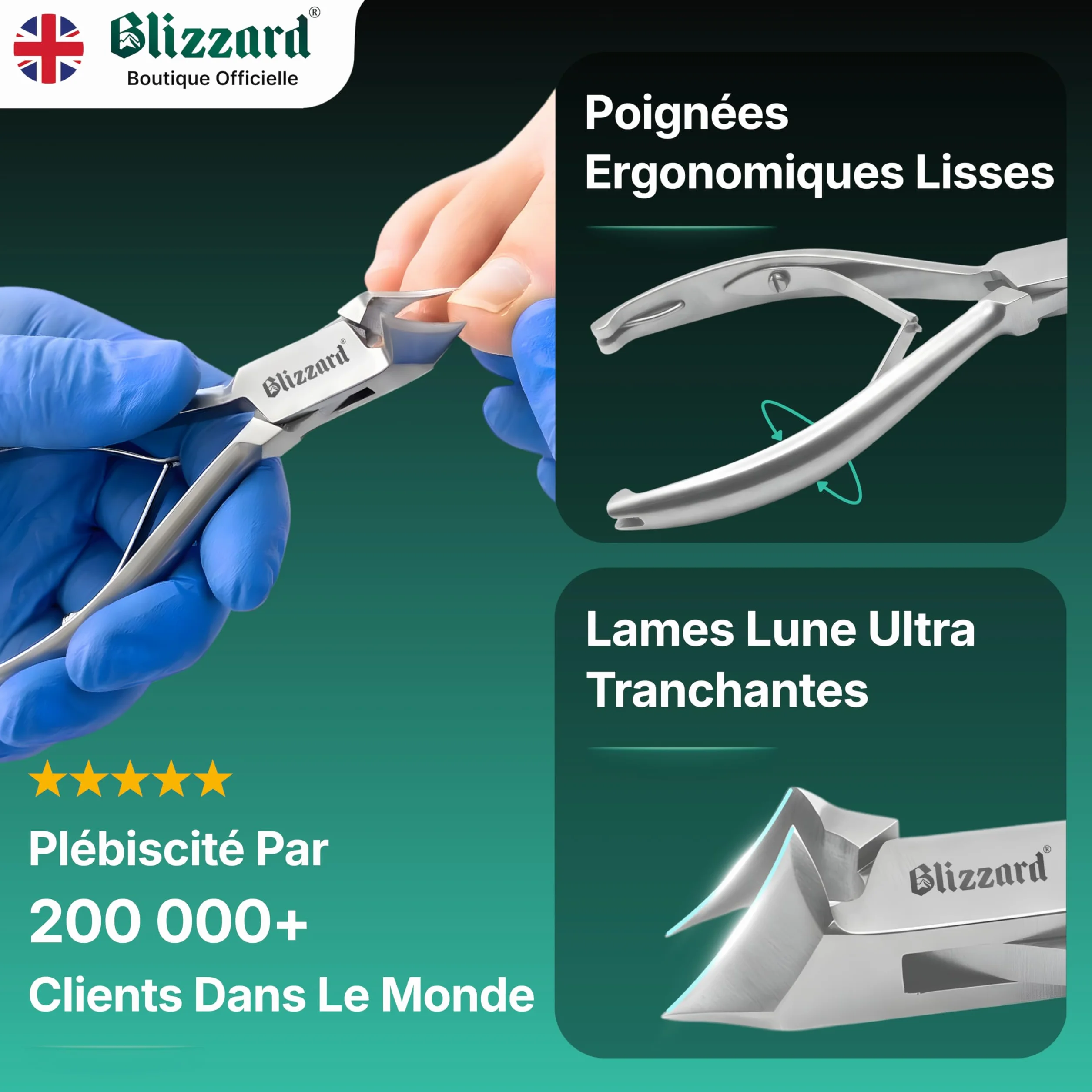 Blizzard Pince à Ongles Professionnelle Acier Inox 14.5cm Mors Obliques - Coupe-Ongles Pieds Épais et Incarnés