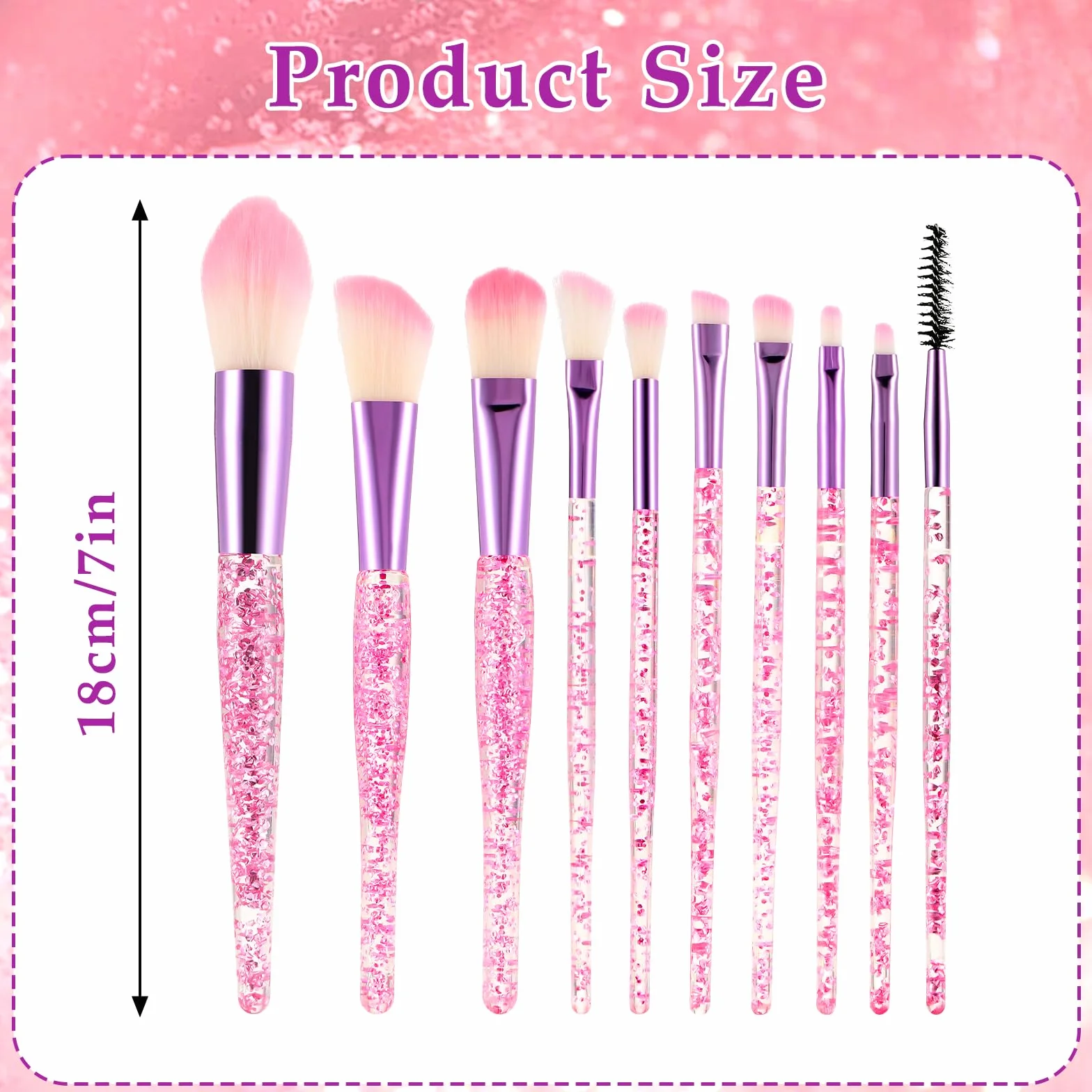 Molain Lot de 10 pinceaux de maquillage cristal paillettes fond de teint poudre anti-cernes eye-liner blush