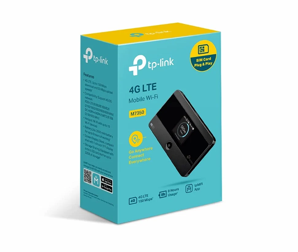 TP-Link Routeur Mobile 4G LTE-Advanced Bi-Bande: Débit 4G de 150 Mbps, Débit Wi-Fi de 300 Mbps en 2.4 GHz et 5 GHz, Batterie Rechargeable Longue Durée 2550 mAh, Antenne Interne, 1 Port Micro USB, 1 Emplacement Carte SIM (M7350)