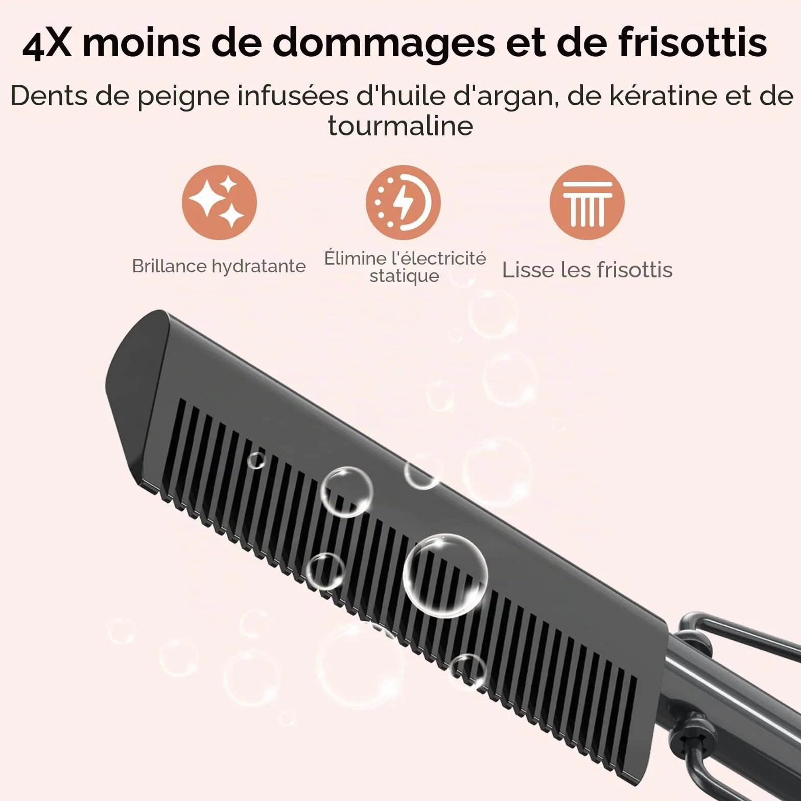Peigne Chauffant pour Perruques, Lisse Cheveux Afro et Barbe, Température Réglable, Double Tension