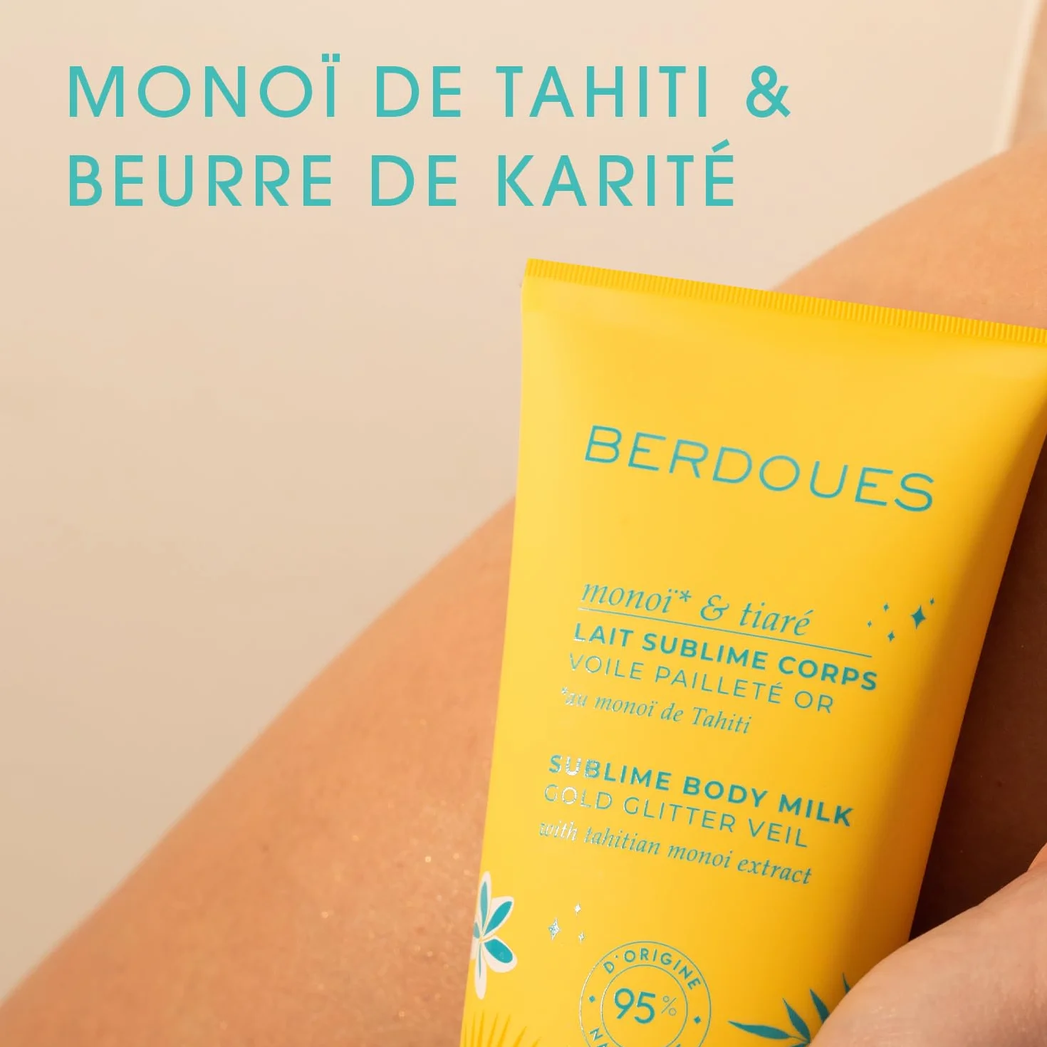 BERDOUES Brume parfumée protectrice cheveux 100 ml Lait corps pailleté 200 ml Parfum Monoï Tiaré femme 95% naturelle Vegan Made in France