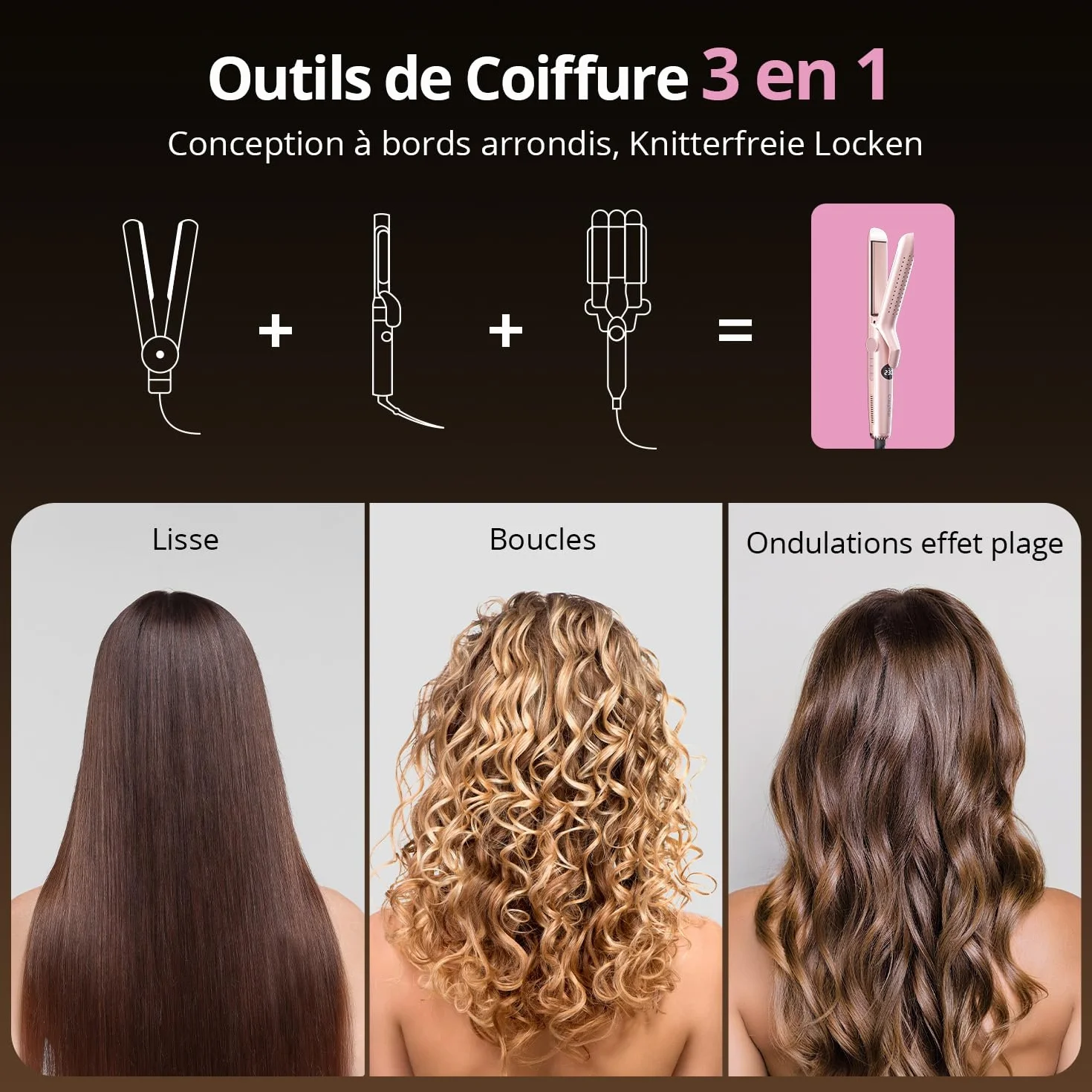 CrazyMar Lisseur à Air Froid et Boucleur Ionique 2-en-1 9 Températures 110℃-230℃ pour Cheveux Bouclés Lisses Appareil de Coiffure Rose