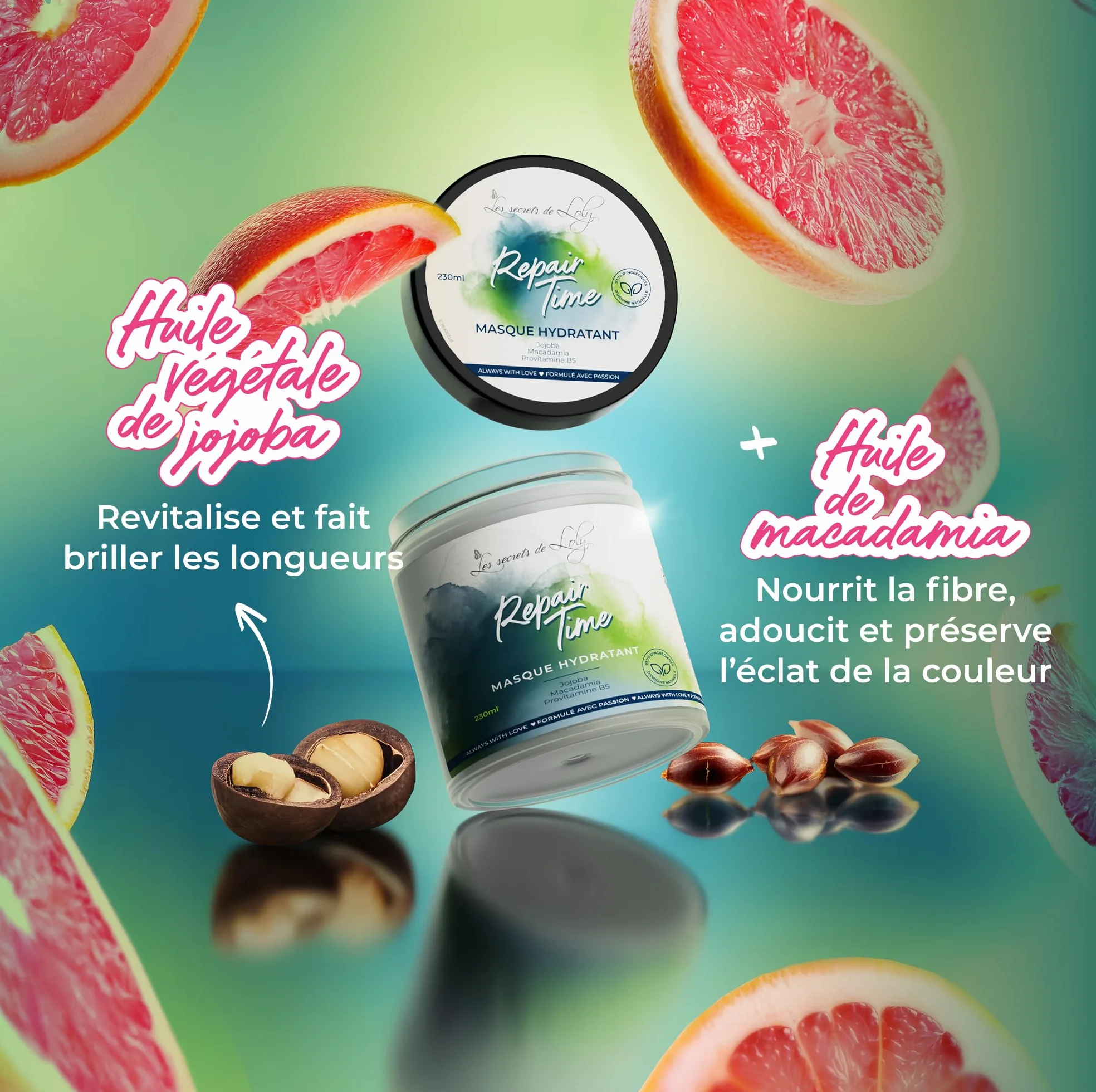Les Secrets de Loly Repair Time Masque hydratant Fortifiant démêlage facile Cheveux ondulés bouclés frisés crépus 230 ml
