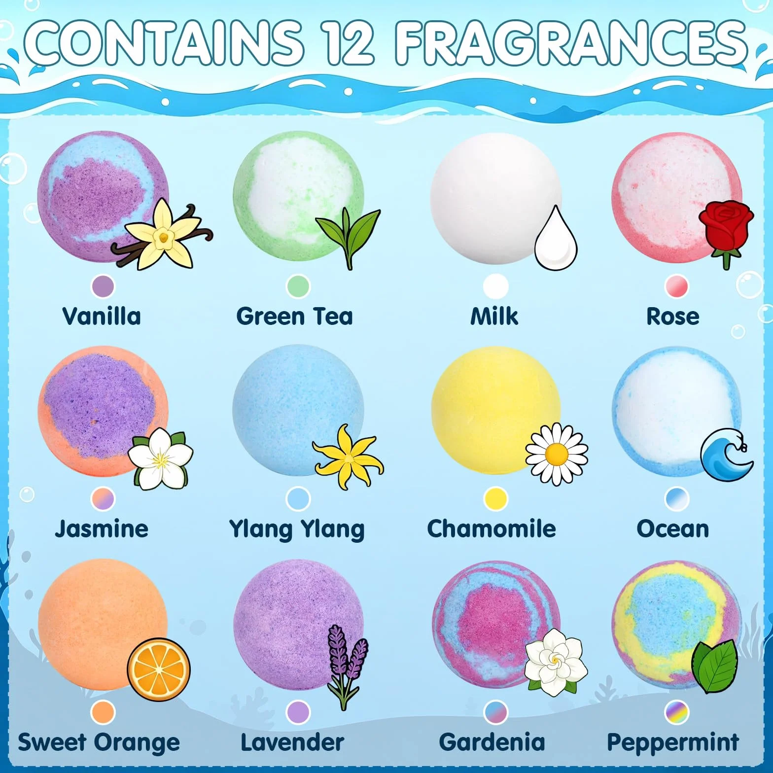 Bombe de Bain Enfant 12 Pcs Ocean Bath Bombs avec Surprise Cadeau Anniversaire 4-10 Ans