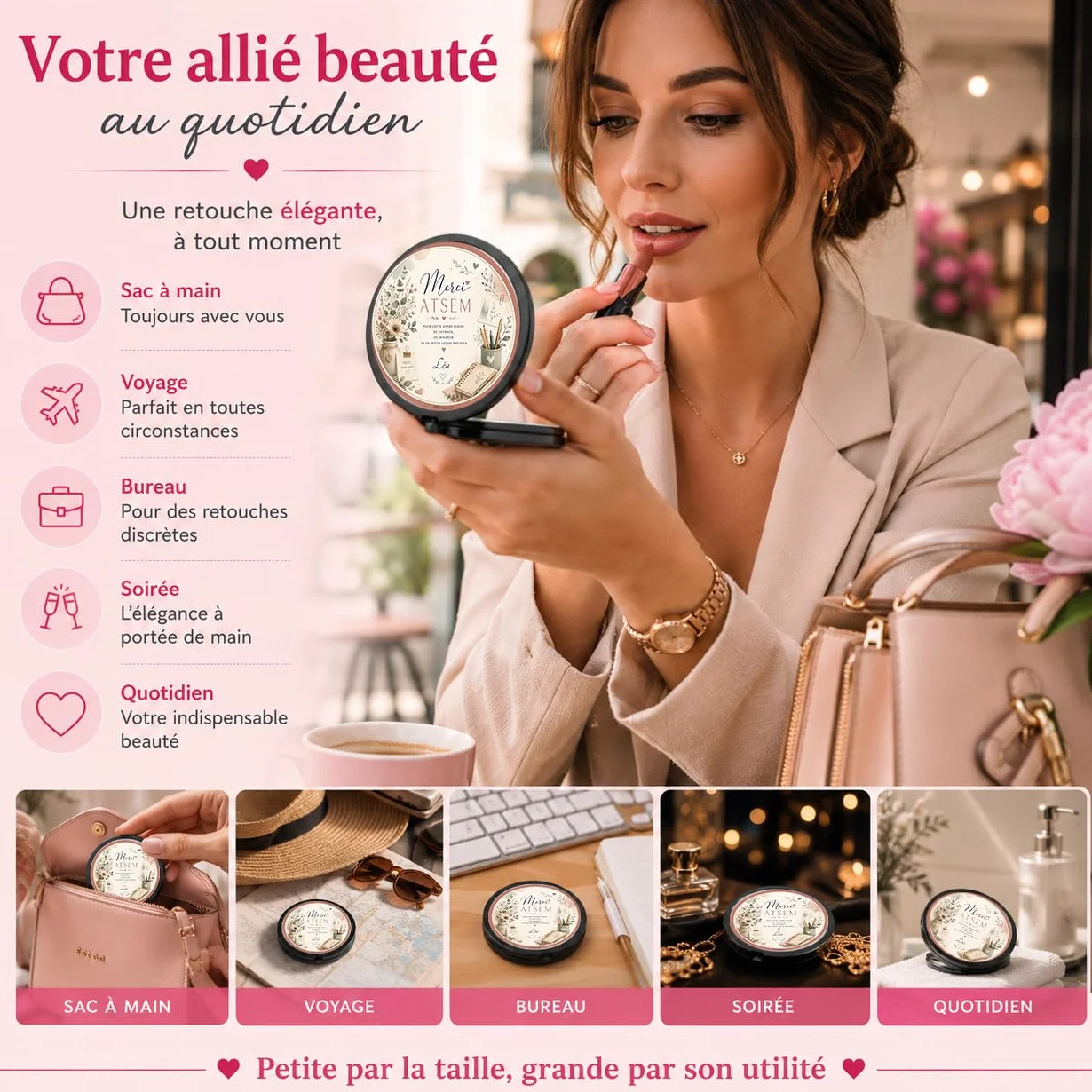 Miroir de Poche Personnalisé ATSEM Cadeau Fin d'Année Scolaire avec Prénom