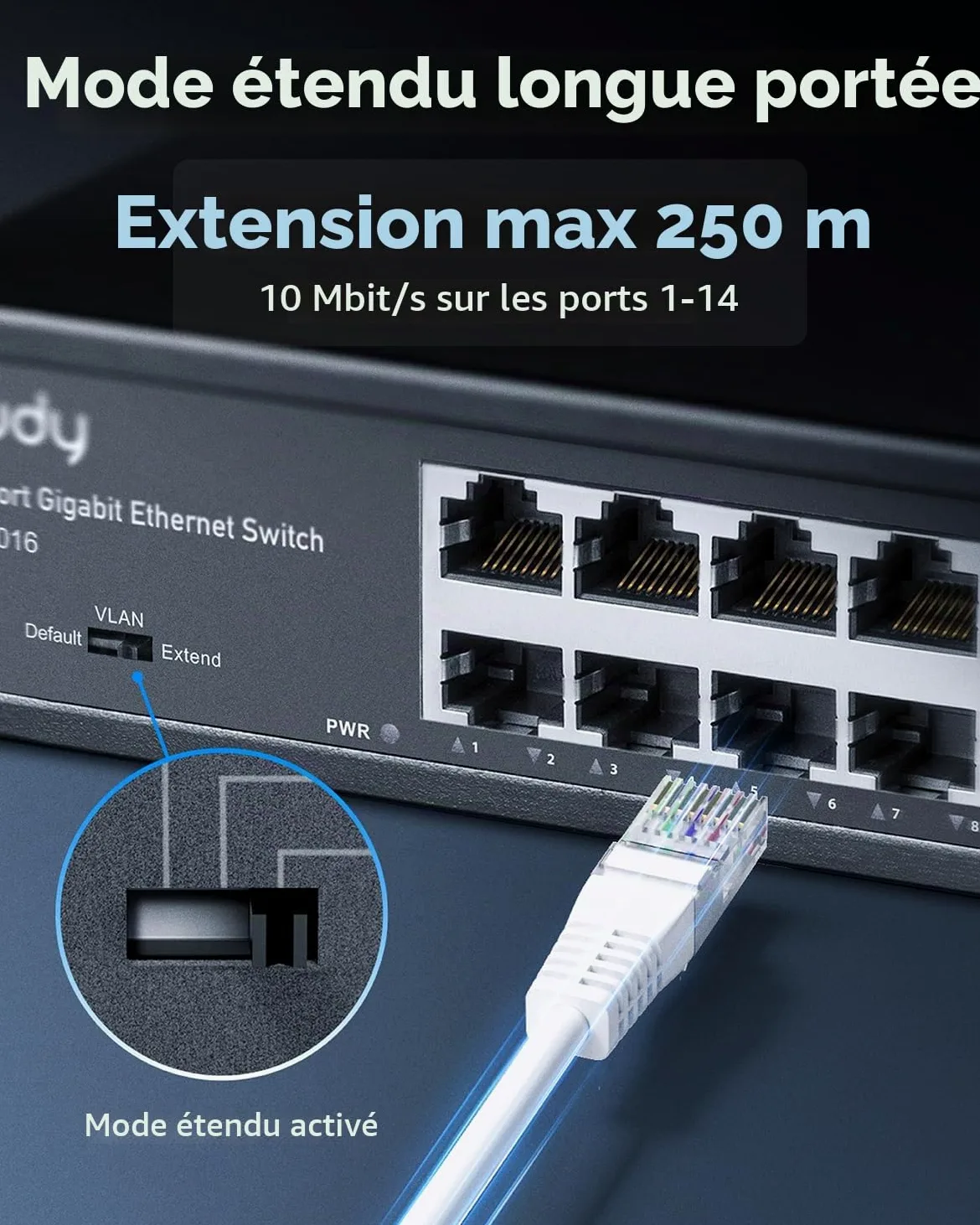 Cudy GS1016 Switch 16 Ports Gigabit,Bureau/Rackable, Boîtier Métal, Energy Efficient, Fanless, Plug and Play | 16 ports GbE, débit à vitesse filaire, 2000 adresses MAC, paquets jumbo de 16000 octets, isolation des ports/mode 250 m