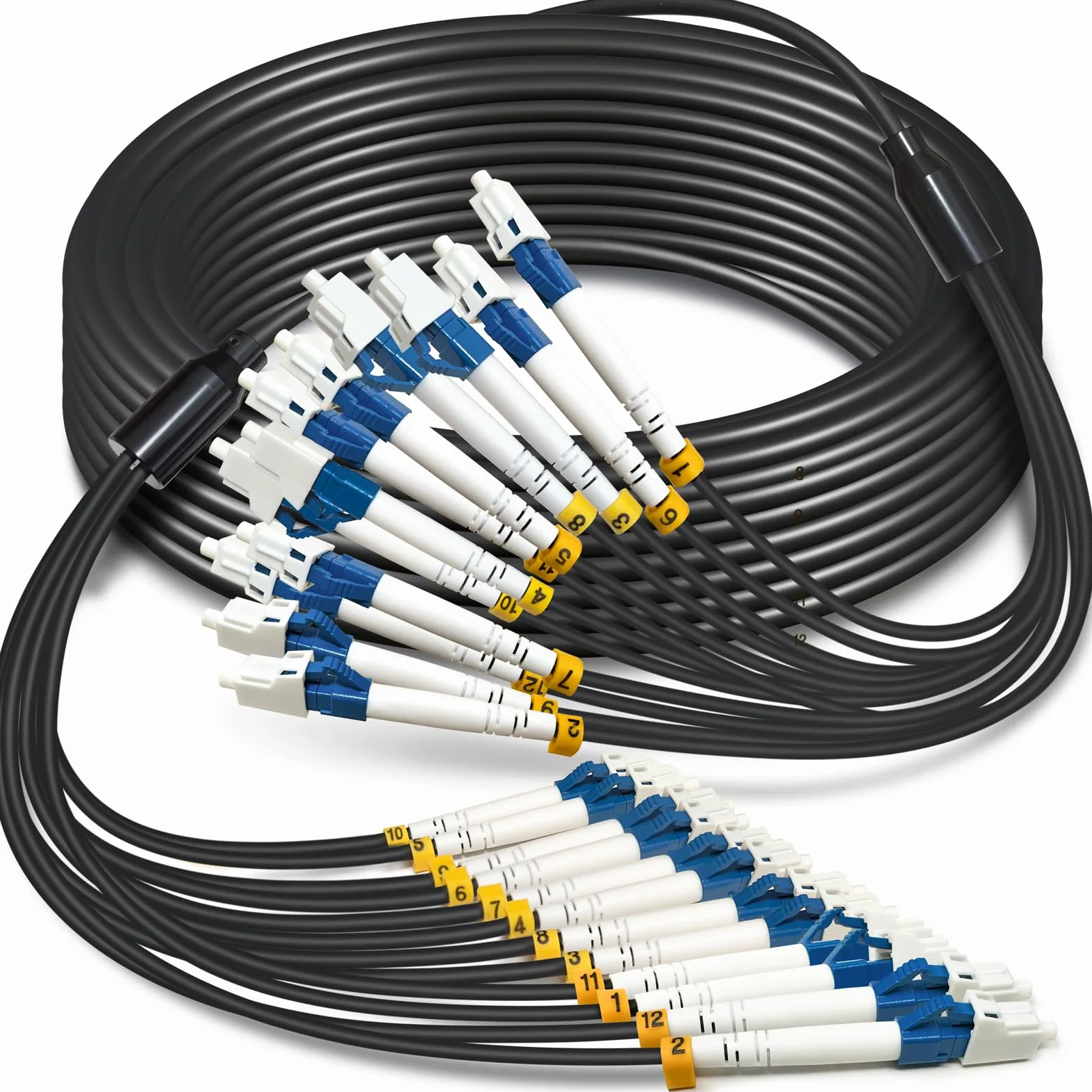 Câble de fibre optique blindé industriel TPU LC vers LC extérieur 12 brins OS2 avec connecteurs LC 9/125 um, diamètre extérieur 6 mm, 10 m